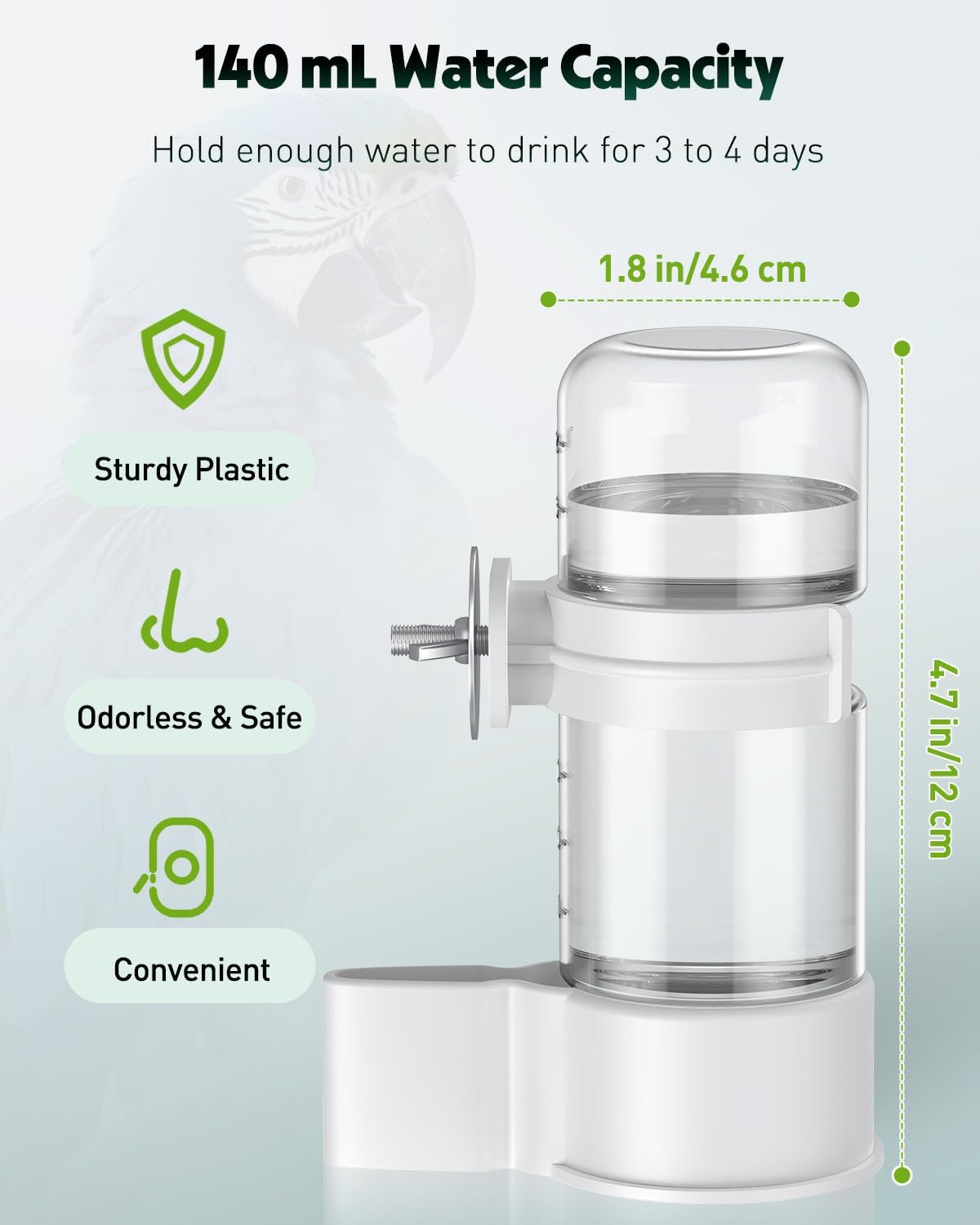 Bird Water Dispenser, Automatic Water Feeder, Plastic Cage Water Dispenser, White Parrot Waterer for Small Parakeet Cockatiel Budgie Lovebirds (Not Fit for Food Feeding) - Image 2
