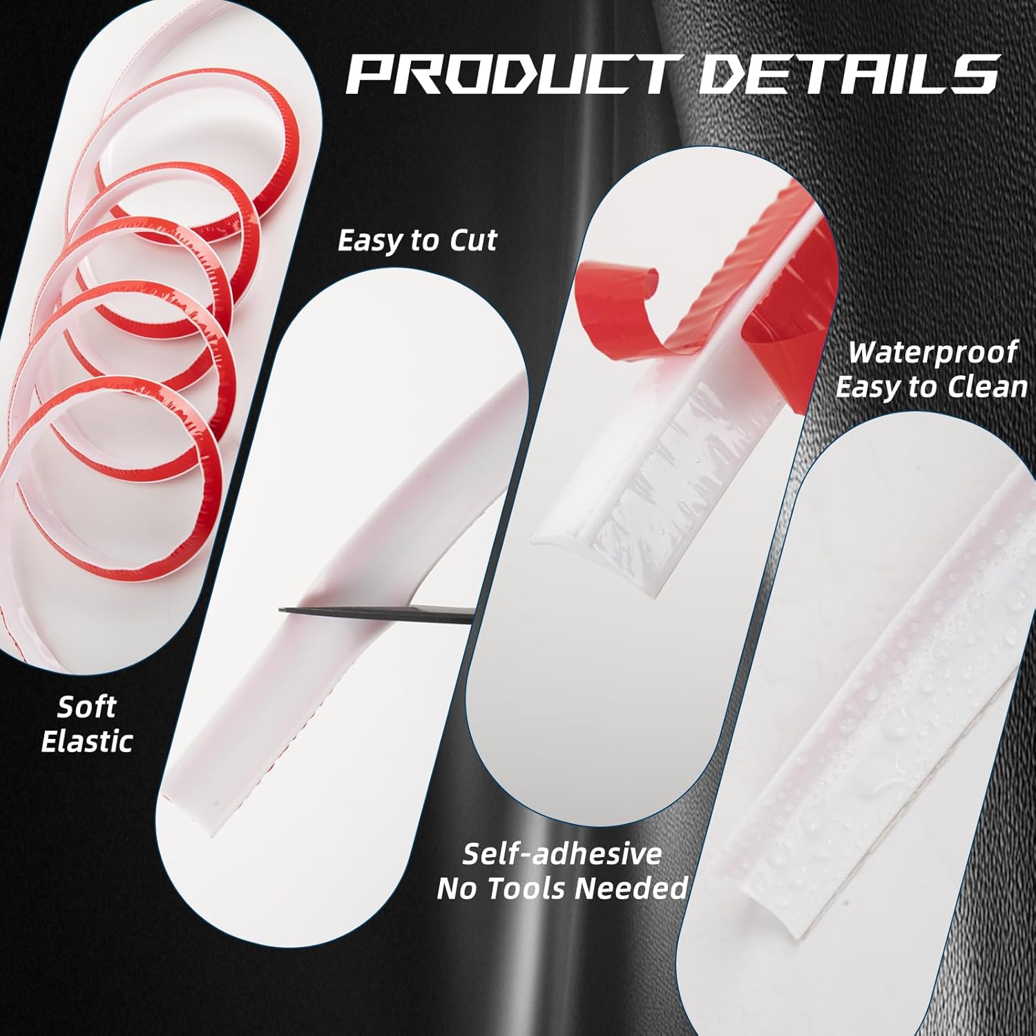 Flexible Quarter Round Molding Trim - Peel and Stick Silicone Caulk Strip,Shoe Molding for Floor Edge,Wall Corner,Staircase,Cabinet,Baseboard and Window Sill in Bathroom/Kitchen/Living Room,118 Inch - Image 4