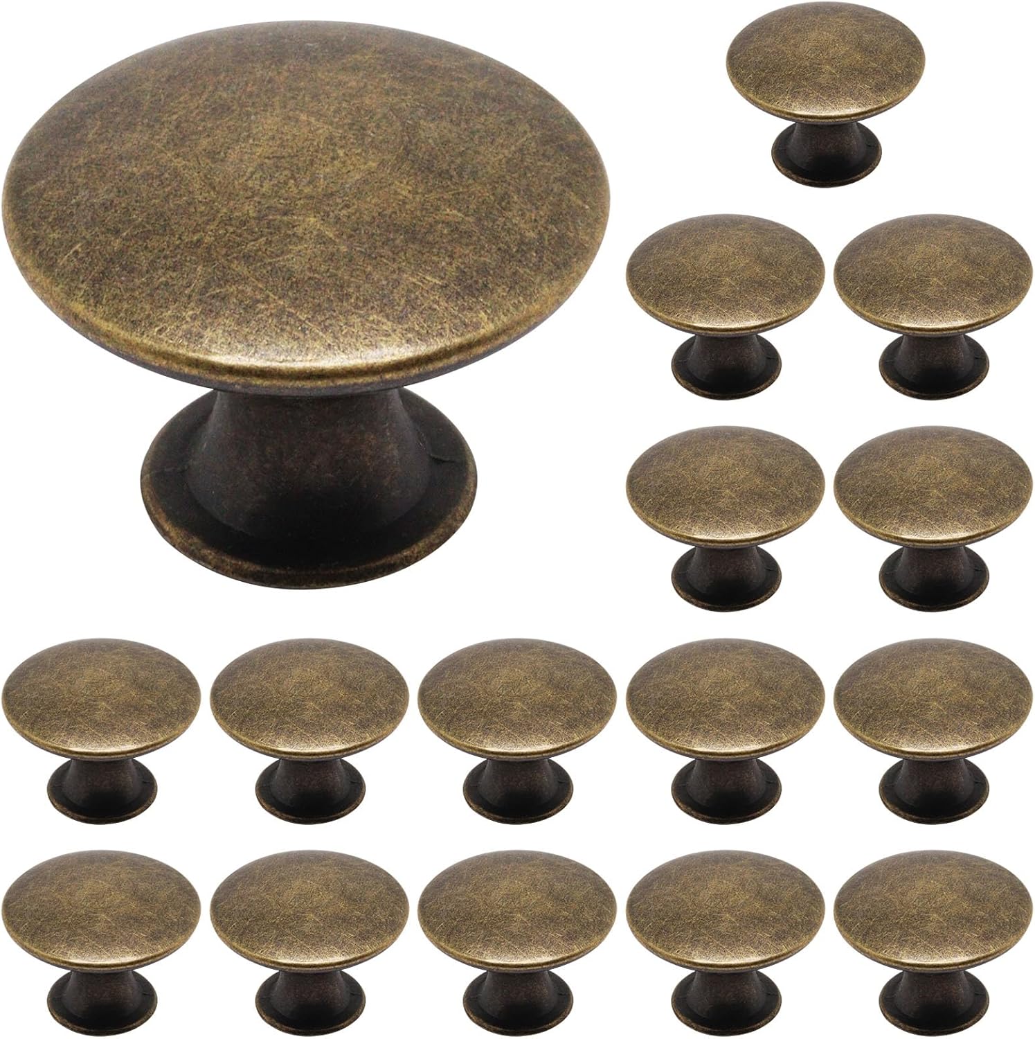 16 Pack Antique Brass Cabinet Knobs, Round Dresser Knobs Kitchen Drawer Knob, Single Hole Cupboard Door Knob Dresser Drawer Pulls Handles - Image 1