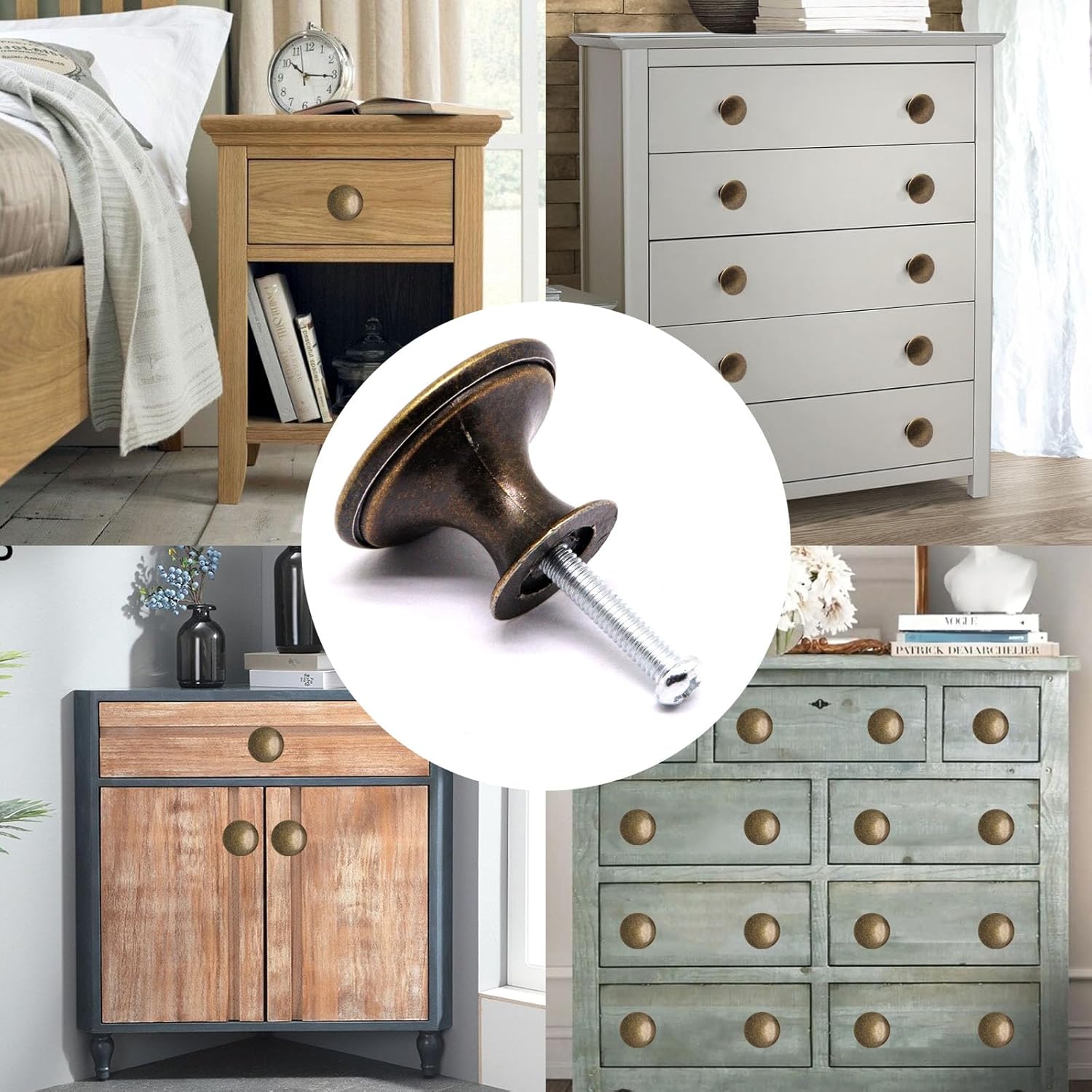 16 Pack Antique Brass Cabinet Knobs, Round Dresser Knobs Kitchen Drawer Knob, Single Hole Cupboard Door Knob Dresser Drawer Pulls Handles - Image 6