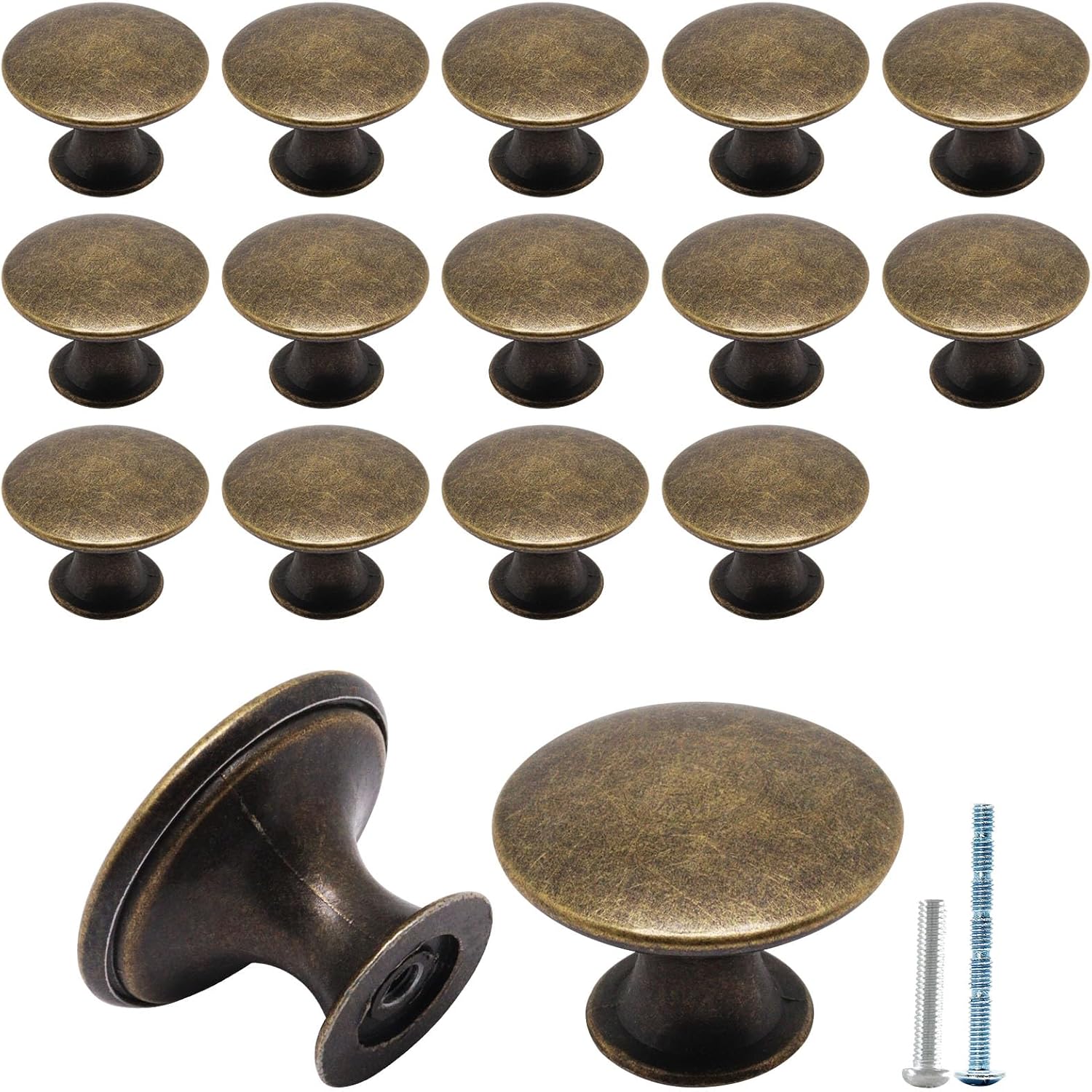 16 Pack Antique Brass Cabinet Knobs, Round Dresser Knobs Kitchen Drawer Knob, Single Hole Cupboard Door Knob Dresser Drawer Pulls Handles - Image 7