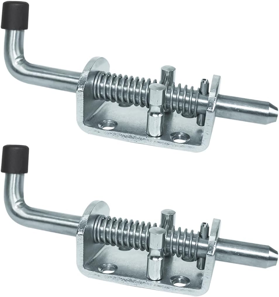 Spring Loaded Gate Latch Pin Barrel Bolt 6in x 1/2in Stem Durable Zinc Plated Solid Steel Heavy Duty for Tailgate - 2pcs - Image 1