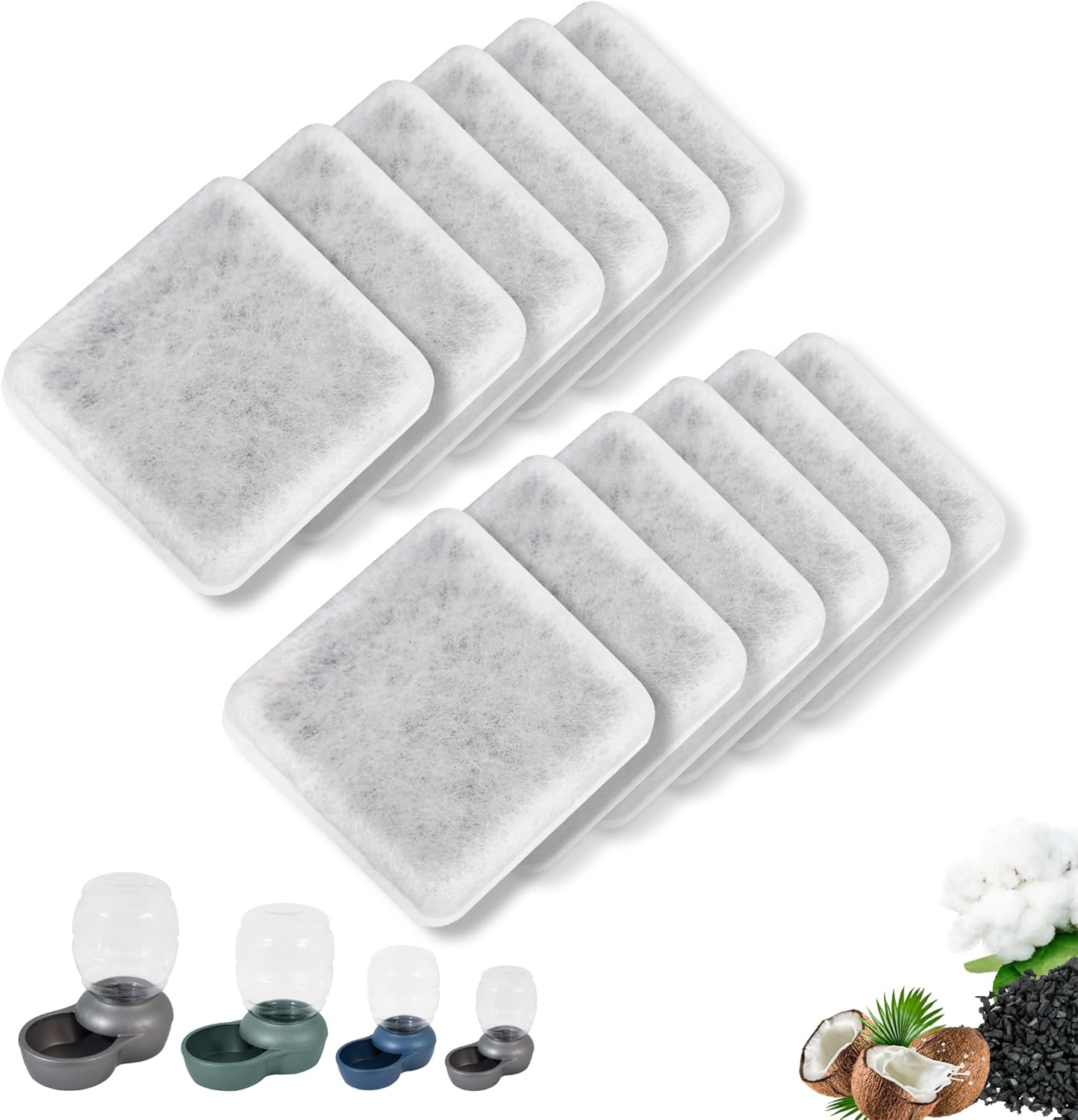 Pet Water Fountain Charcoal Replacement Filters Compatible with Petmate Replendish Mason Gravity Waterers, Automatic Cat Dog Water Bowl Dispenser Filters Replacement(12 Pack) - Image 1