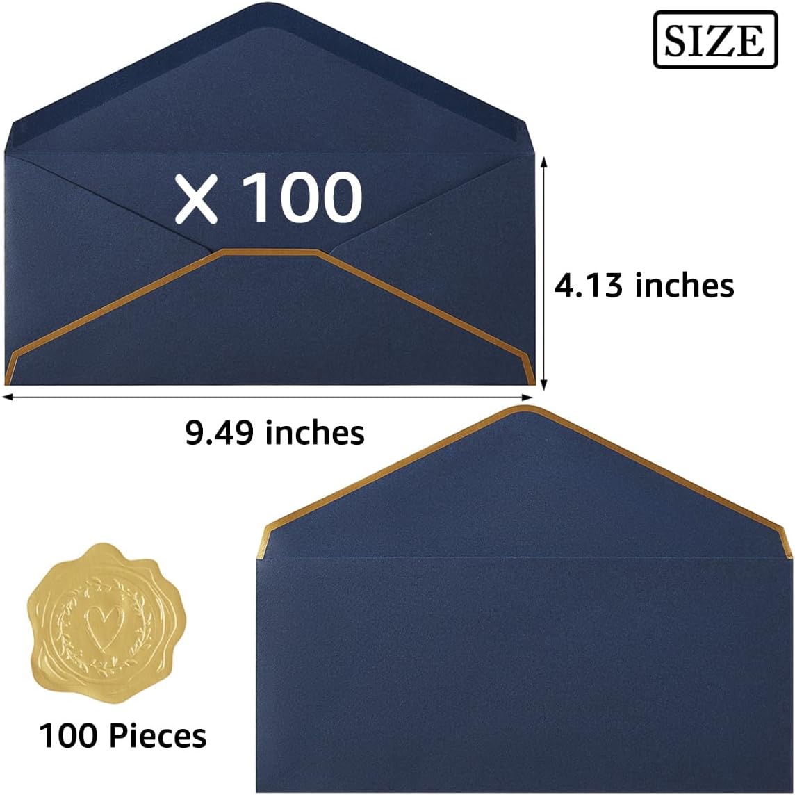 100 Pack #10 Business Envelopes with Gold Border, Self Seal Standard Envelopes with Gold Stickers for Office, Checks, Letter Mailing, Invoices, 4 1/8 x 9 1/2 Inches (Navy Blue) - Image 2