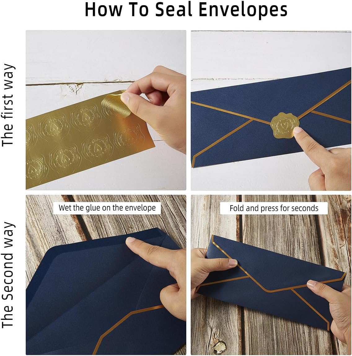 100 Pack #10 Business Envelopes with Gold Border, Self Seal Standard Envelopes with Gold Stickers for Office, Checks, Letter Mailing, Invoices, 4 1/8 x 9 1/2 Inches (Navy Blue) - Image 3