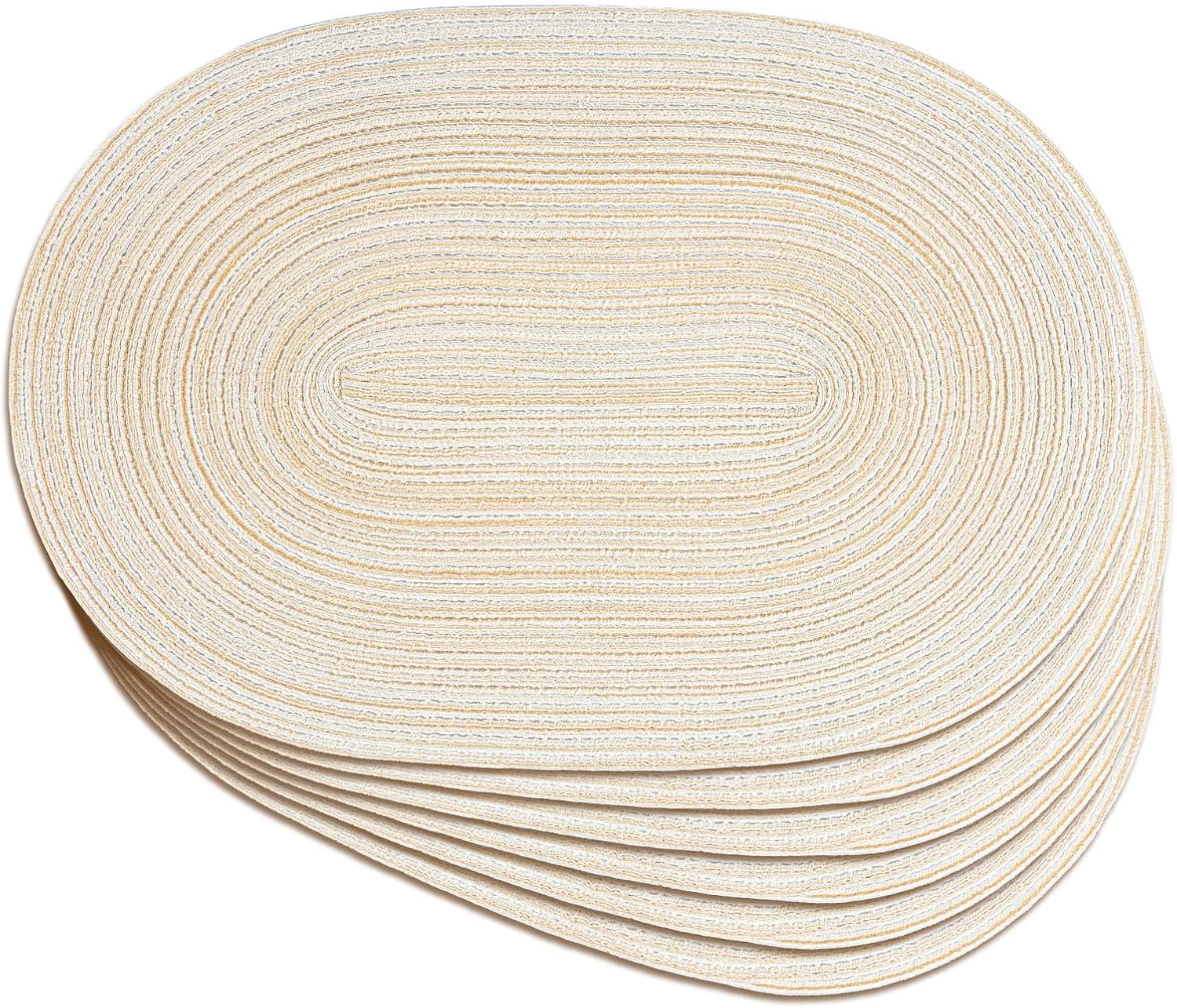 Oval Braided Placemats Set of 6 Woven 12x17.5 Inch Non Slip Washable Heat Resistant Place Mats Round Tablemats for Dining Kitchen Party Daily Table Decor Dinner Mats (Beige, 6) - Image 1