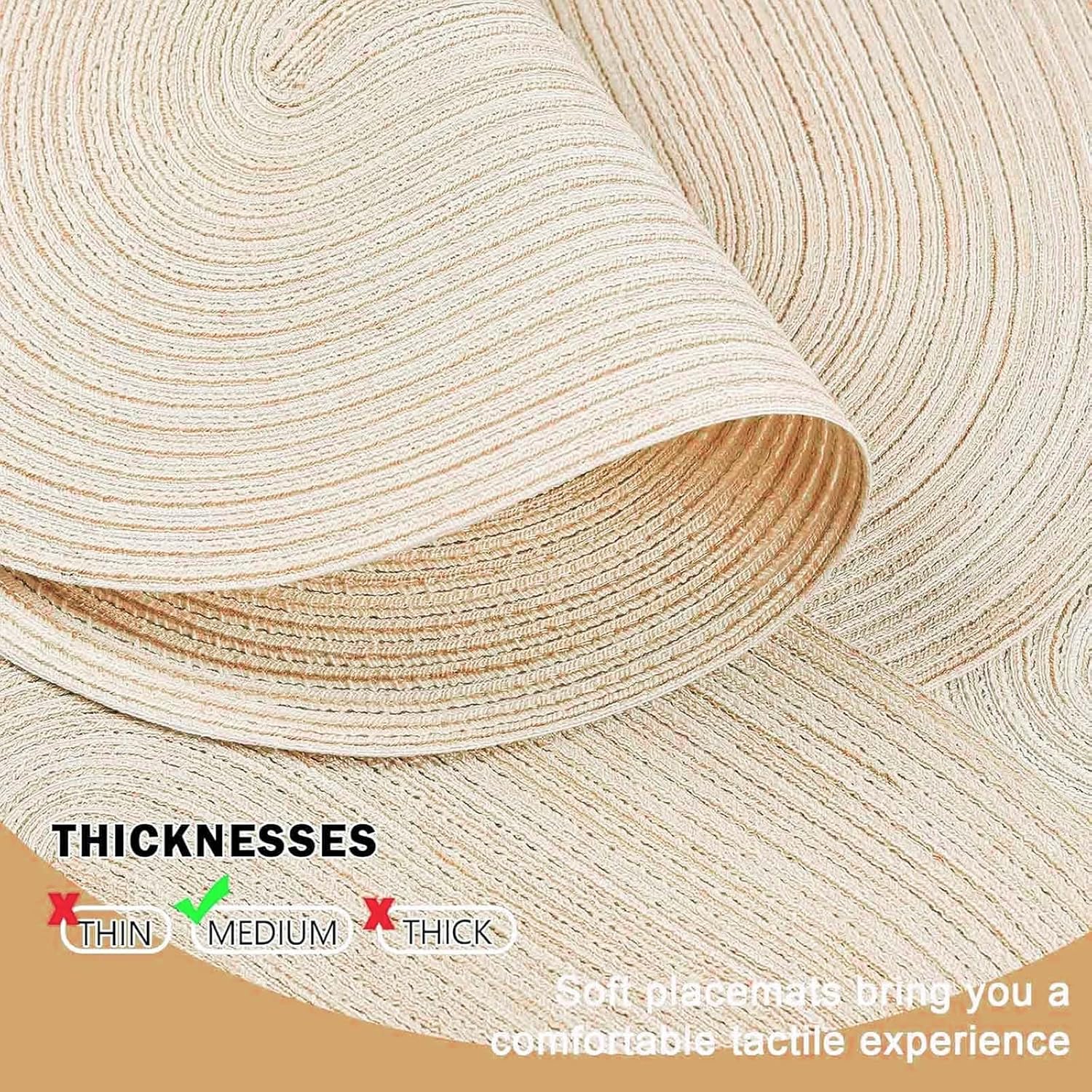 Oval Braided Placemats Set of 6 Woven 12x17.5 Inch Non Slip Washable Heat Resistant Place Mats Round Tablemats for Dining Kitchen Party Daily Table Decor Dinner Mats (Beige, 6) - Image 3