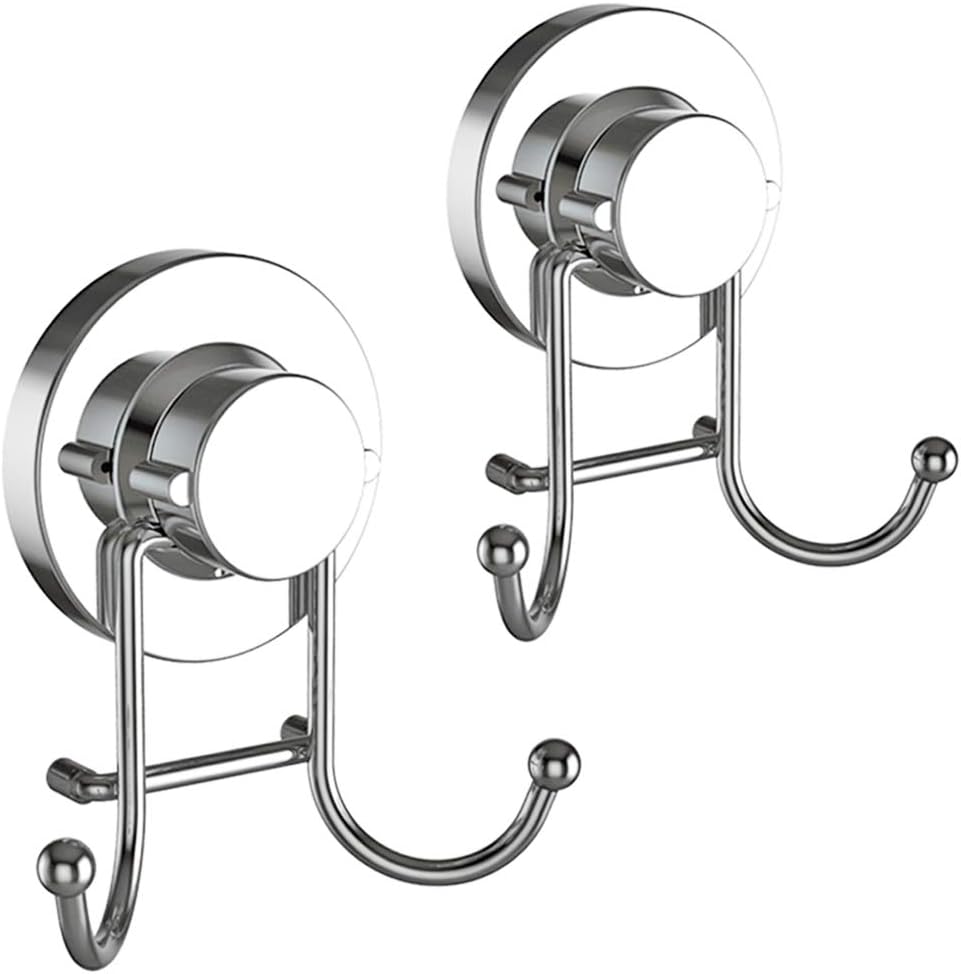 Suction Cup Hooks for Shower, Bathroom, Kitchen, Glass Door, Mirror, Tile – Loofah, Towel, Coat, Bath Robe Hook Holder for Hanging up to 15 lbs – Rustproof Chrome Stainless Steel (2-Pack) - Image 1