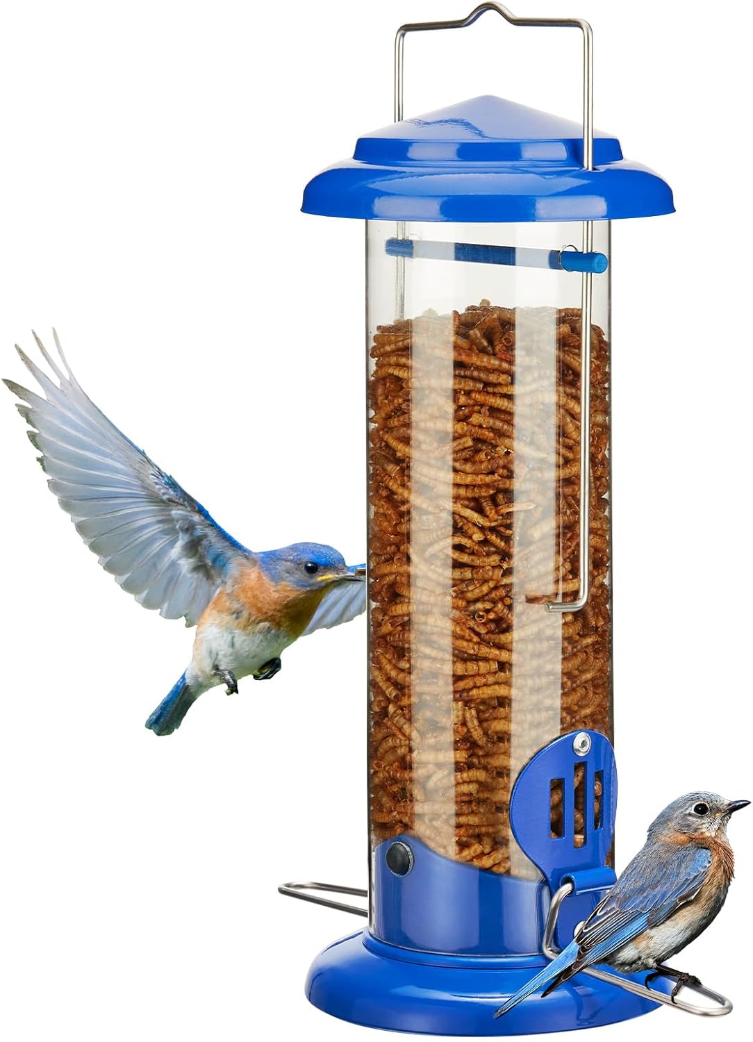 Upgraded Bluebird Feeder for Outdoors Hanging, Metal Mealworm Tube Bird Feeder with Widen Perch for Wild Birds, Squirrel Chew Proof, Easy to Refill & Clean(Blue) - Image 1
