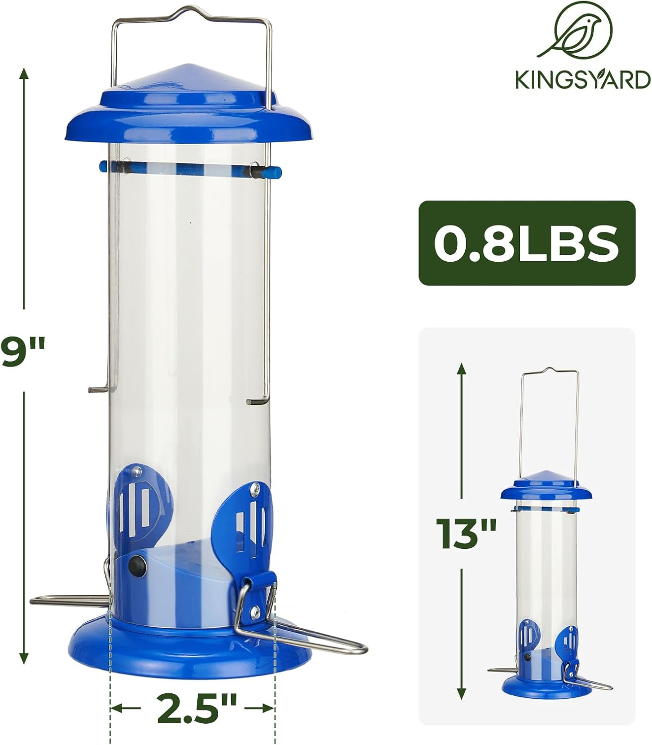 Upgraded Bluebird Feeder for Outdoors Hanging, Metal Mealworm Tube Bird Feeder with Widen Perch for Wild Birds, Squirrel Chew Proof, Easy to Refill & Clean(Blue) - Image 7