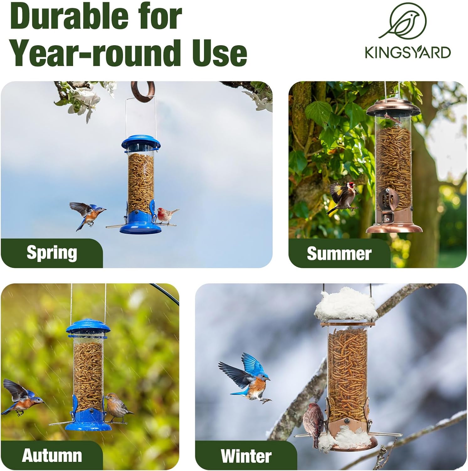 Upgraded Bluebird Feeder for Outdoors Hanging, Metal Mealworm Tube Bird Feeder with Widen Perch for Wild Birds, Squirrel Chew Proof, Easy to Refill & Clean(Blue) - Image 8