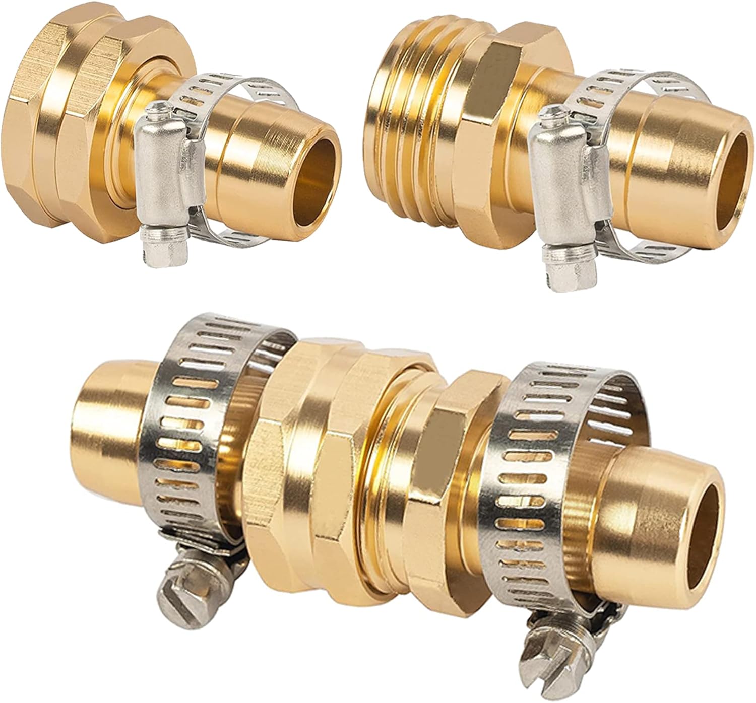Garden Hose Repair Connector with Clamps, Fit for 3/4