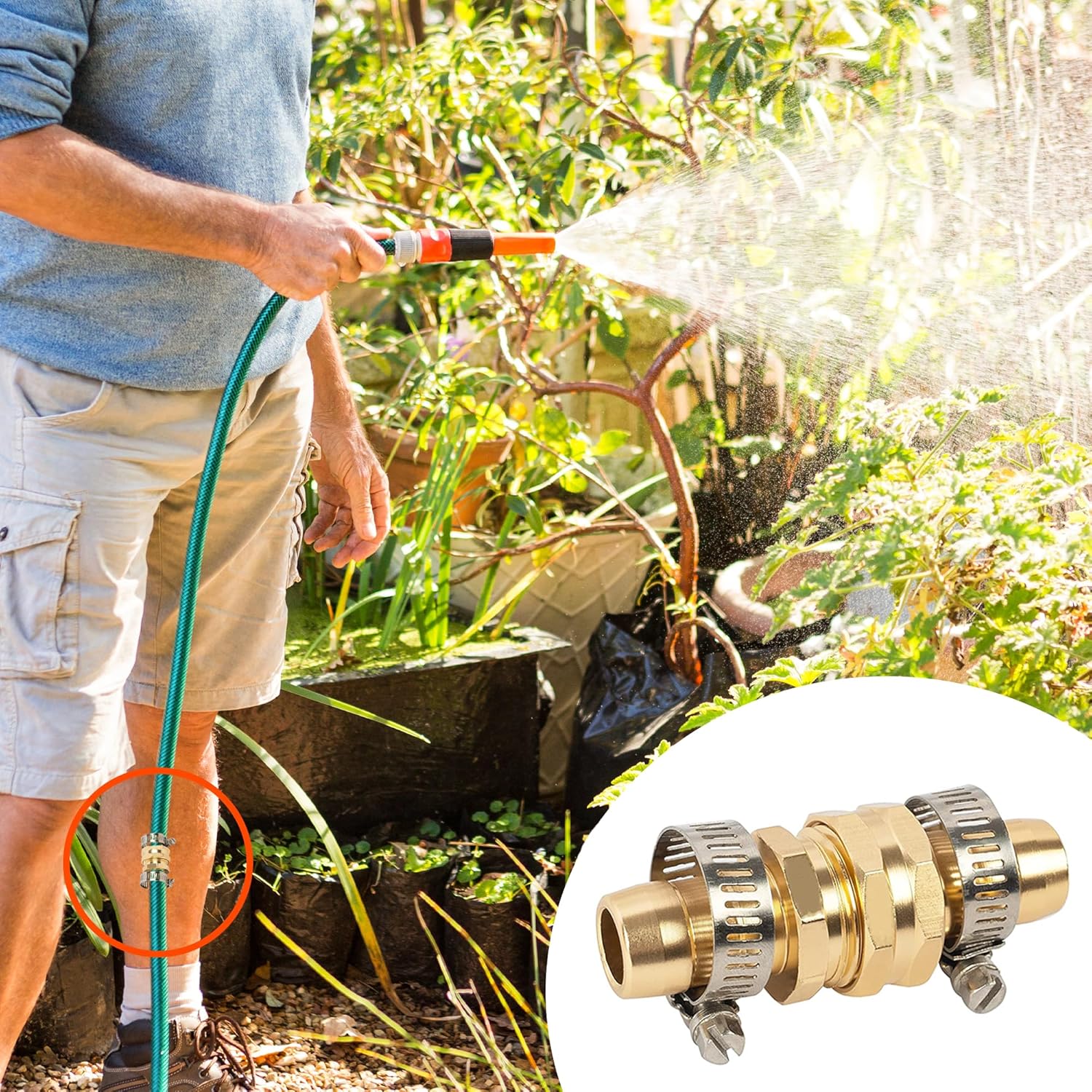 Garden Hose Repair Connector with Clamps, Fit for 3/4