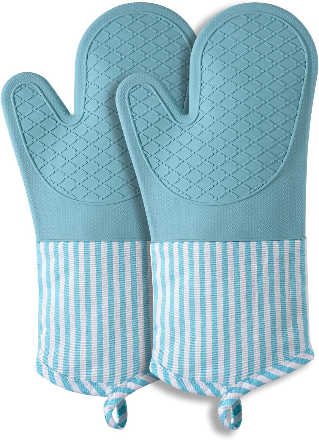 Silicone Oven Mitts, Heat Resistant Oven Gloves with Quilted Liner, Waterproof & Non-Slip Kitchen Mittens for Baking Cooking BBQ, 500°F, 13.5