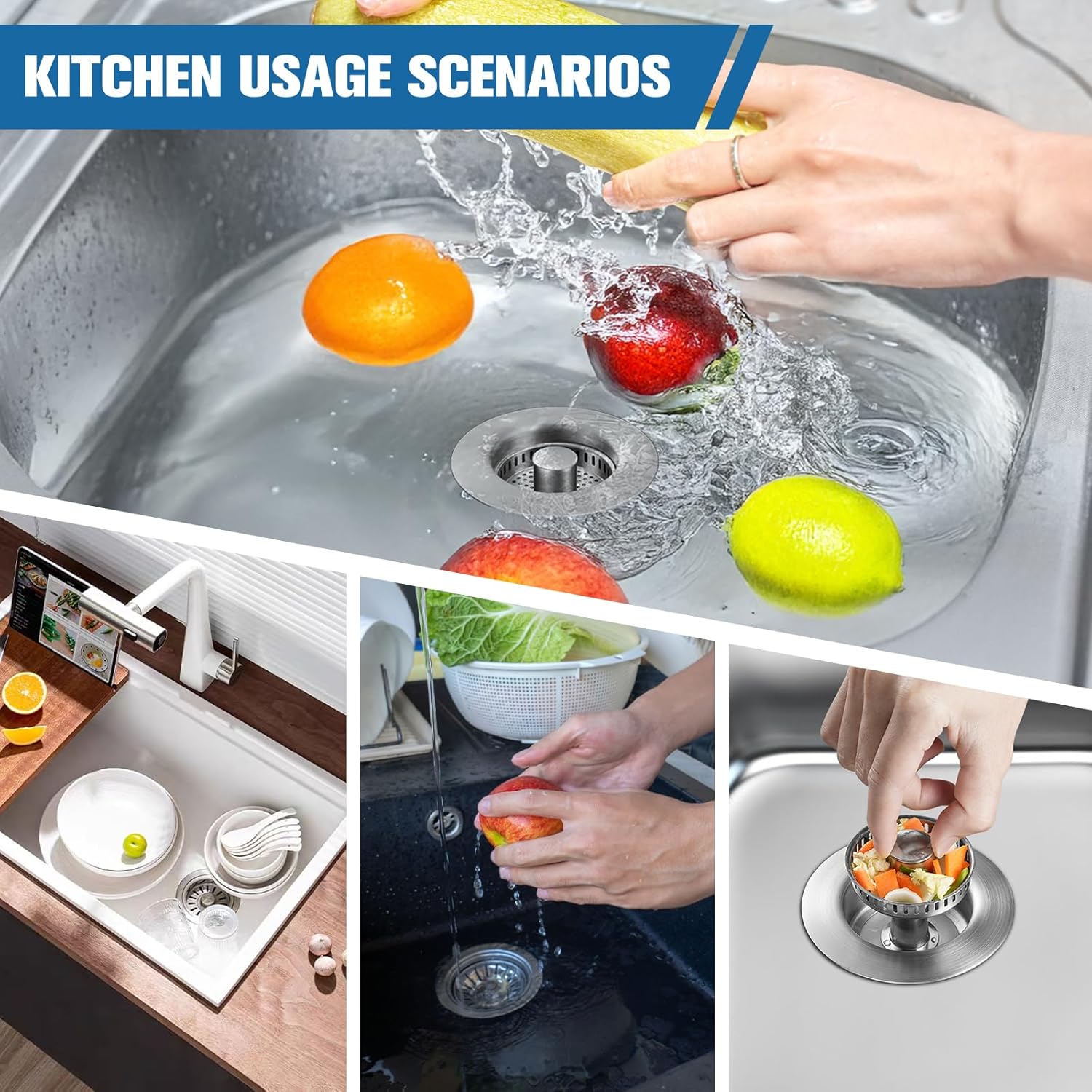 Sink Drain Strainer Kitchen Sink Drain Strainer&Sink Stopper,Stainless Steel Pop up Sink Drain Strainer,Anti-Clogging Basket Strainer,High Durability with Brass Core,Fit 3-1/2