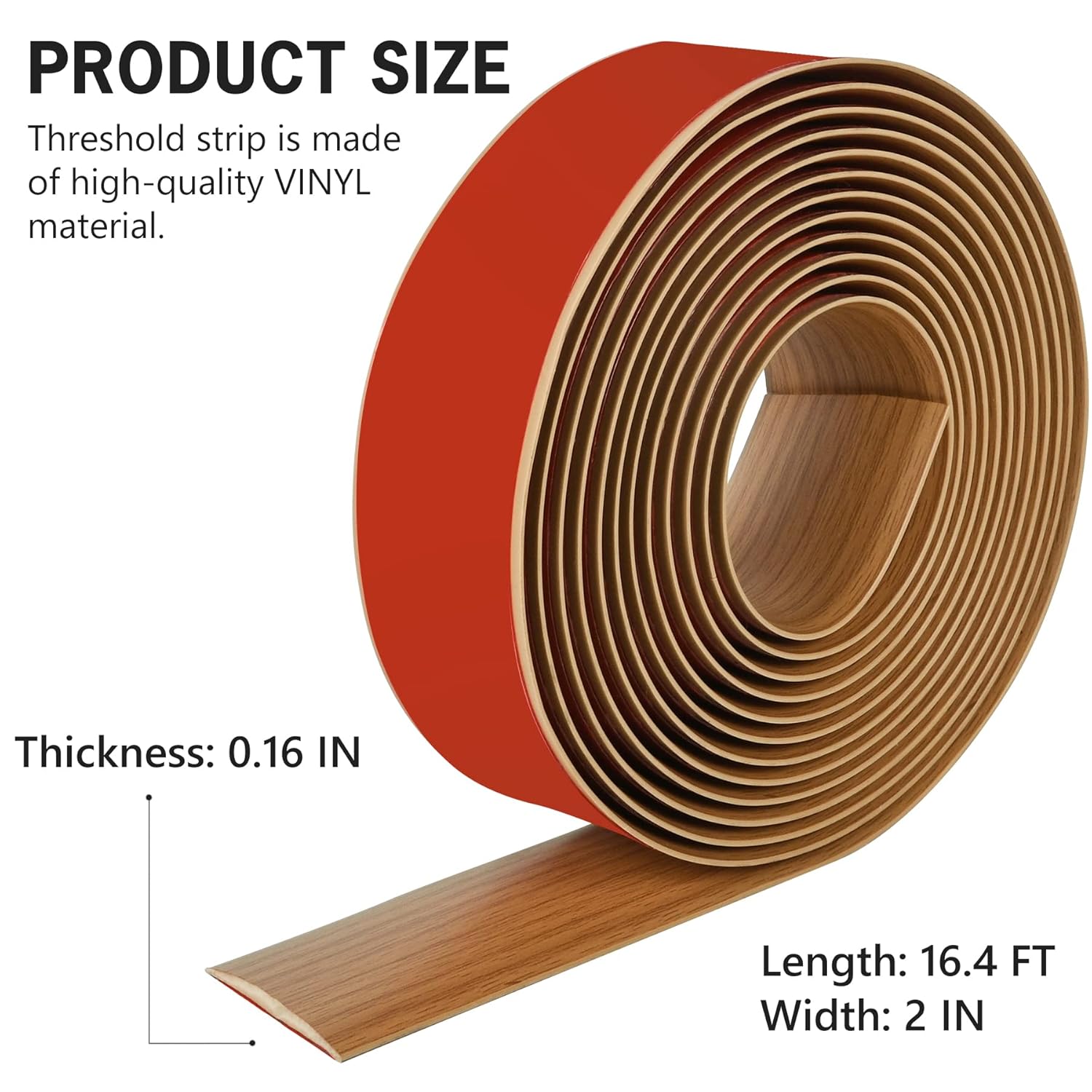 16.4Ft Floor Transition Strip Self Adhesive Vinyl Cover Floor Strip Flat Divider Transition Strip Wood Grain Design for Laminate Floor Gaps and Doorway Transitions (16.4Ft x 2 Inch, Light Brown) - Image 2