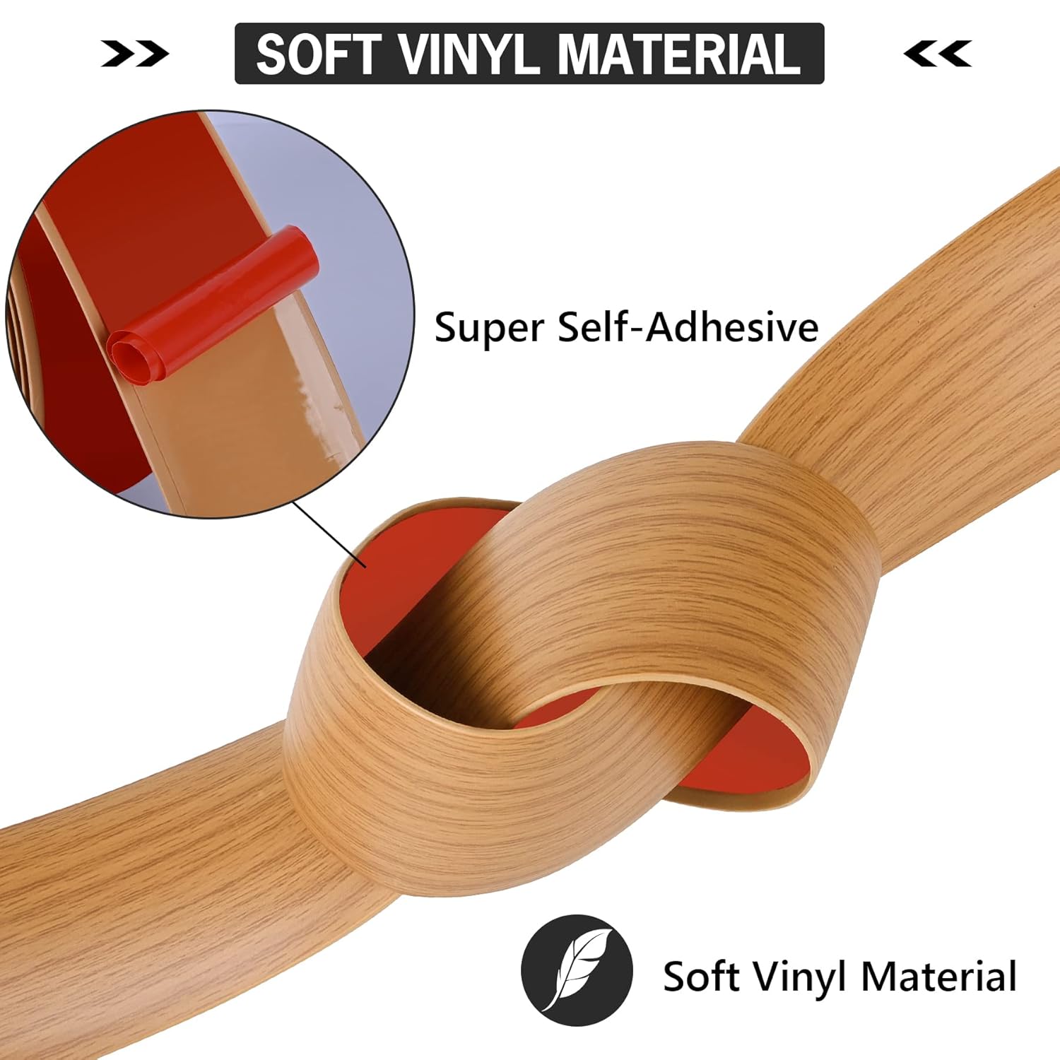 16.4Ft Floor Transition Strip Self Adhesive Vinyl Cover Floor Strip Flat Divider Transition Strip Wood Grain Design for Laminate Floor Gaps and Doorway Transitions (16.4Ft x 2 Inch, Light Brown) - Image 3