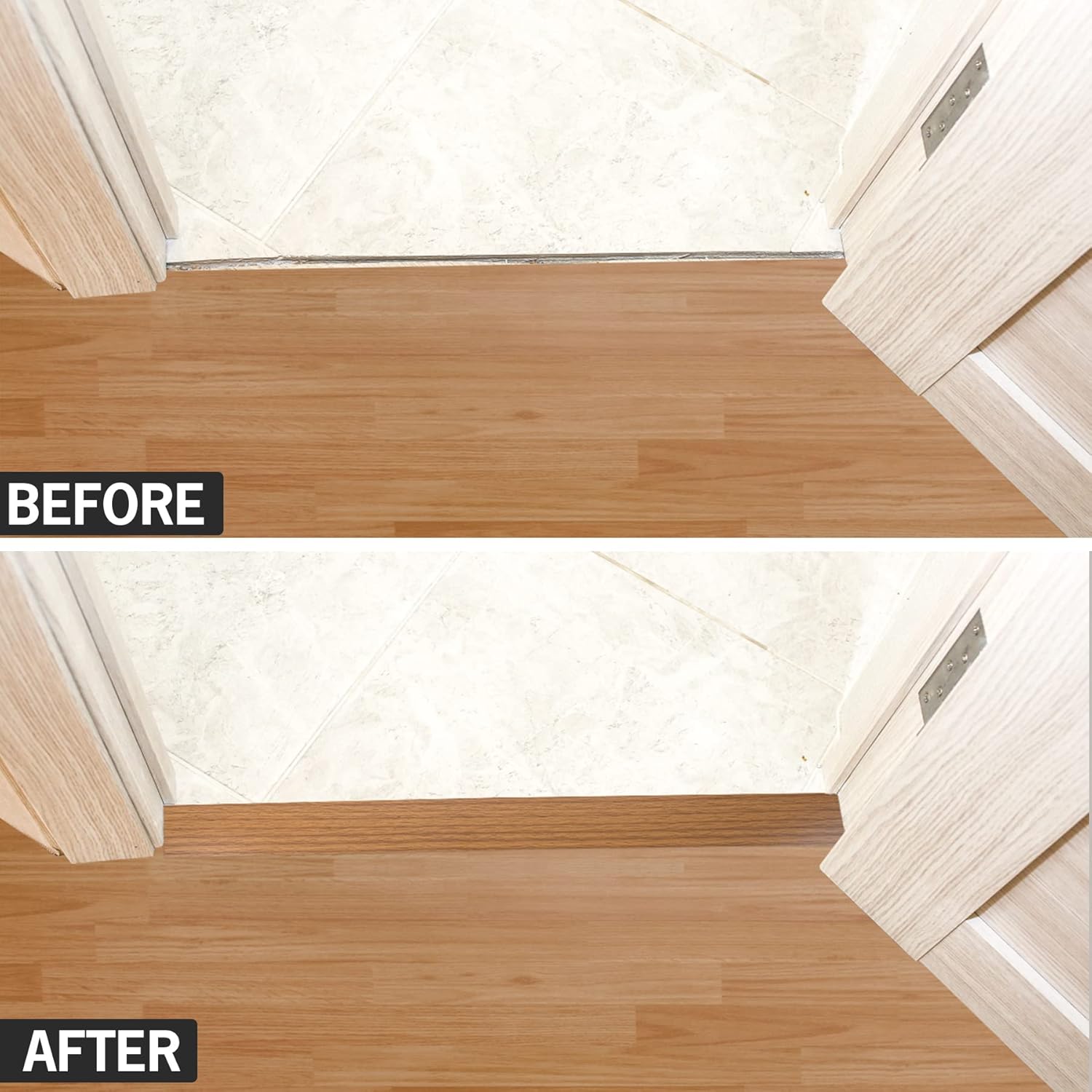 16.4Ft Floor Transition Strip Self Adhesive Vinyl Cover Floor Strip Flat Divider Transition Strip Wood Grain Design for Laminate Floor Gaps and Doorway Transitions (16.4Ft x 2 Inch, Light Brown) - Image 4