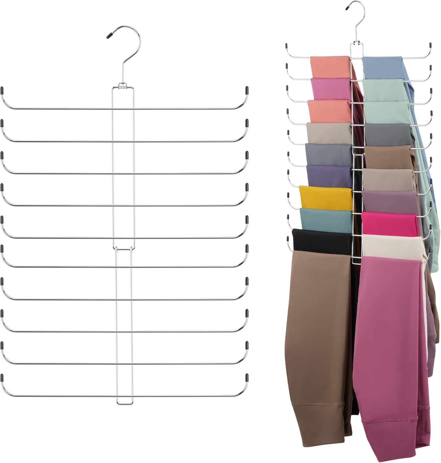 Legging Organizer for Closet, 2 Pack Rotatable Yoga Pants Hanger for Women's XS-XL and Girls' Leggings, Holds Up to 40 Pairs, Space-Saving Closet Organizers and Storage, Silver - Image 1