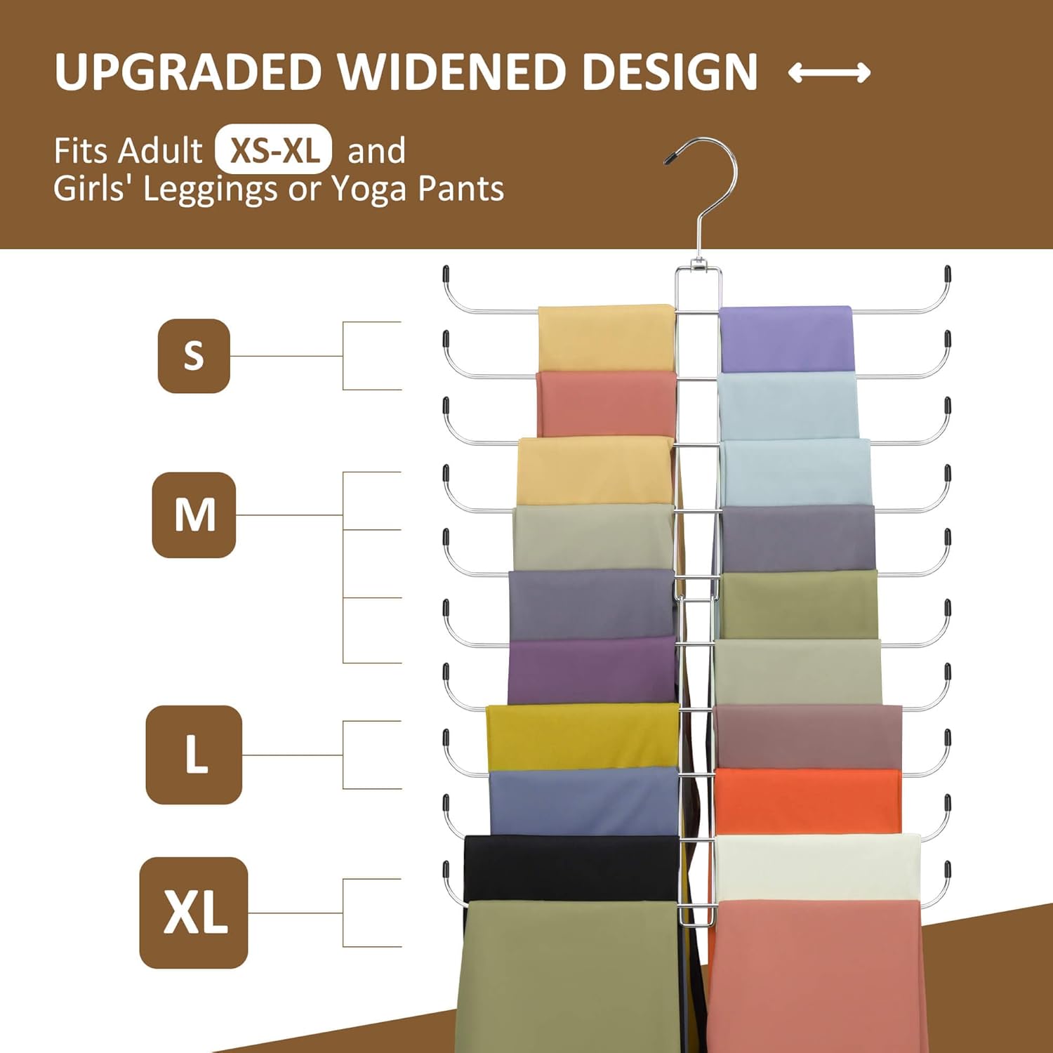 Legging Organizer for Closet, 2 Pack Rotatable Yoga Pants Hanger for Women's XS-XL and Girls' Leggings, Holds Up to 40 Pairs, Space-Saving Closet Organizers and Storage, Silver - Image 2