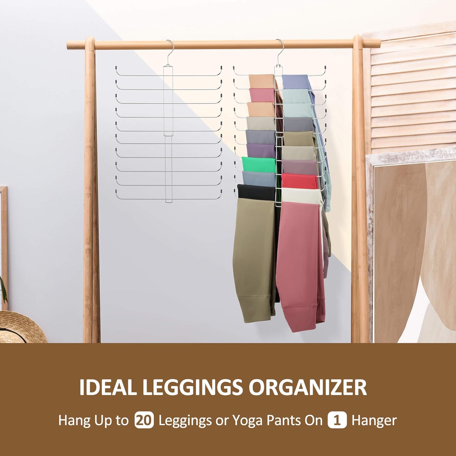 Legging Organizer for Closet, 2 Pack Rotatable Yoga Pants Hanger for Women's XS-XL and Girls' Leggings, Holds Up to 40 Pairs, Space-Saving Closet Organizers and Storage, Silver - Image 4