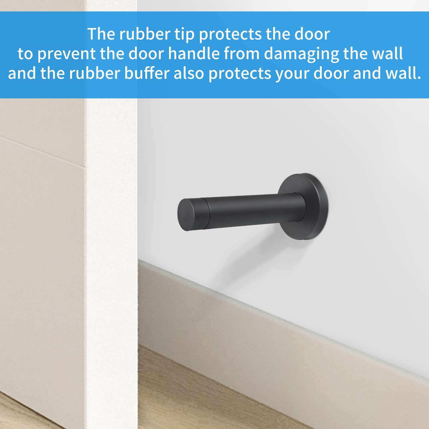 DOKU 10Pcs Door Stop, 3.5 Inch Heavy Duty 304 Stainless Steel Door Stopper with Rubber Tips Bumper, Wall Mounted Door Holder Protection Sound Dampening, Matte Black - Image 3