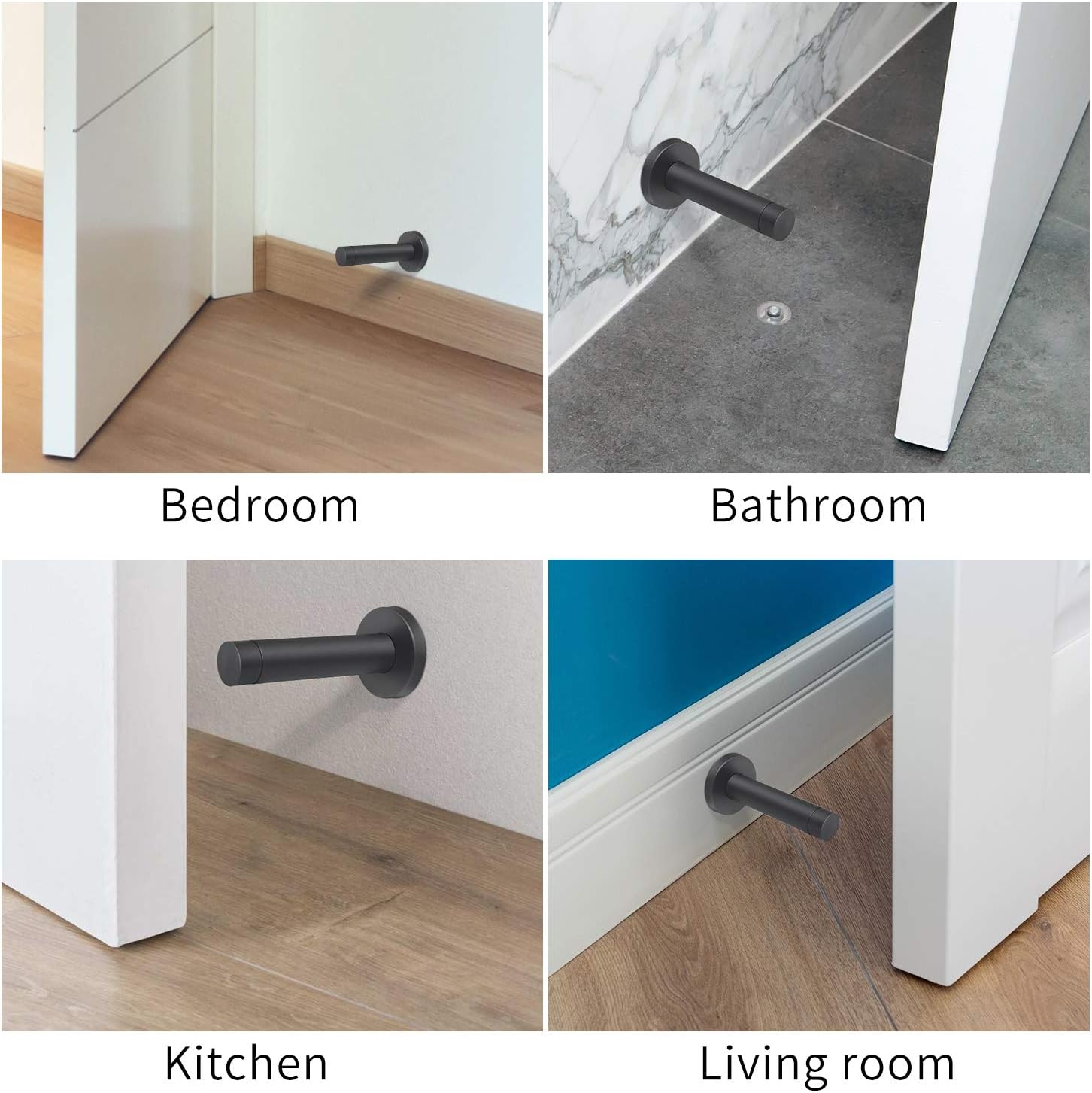 DOKU 10Pcs Door Stop, 3.5 Inch Heavy Duty 304 Stainless Steel Door Stopper with Rubber Tips Bumper, Wall Mounted Door Holder Protection Sound Dampening, Matte Black - Image 4