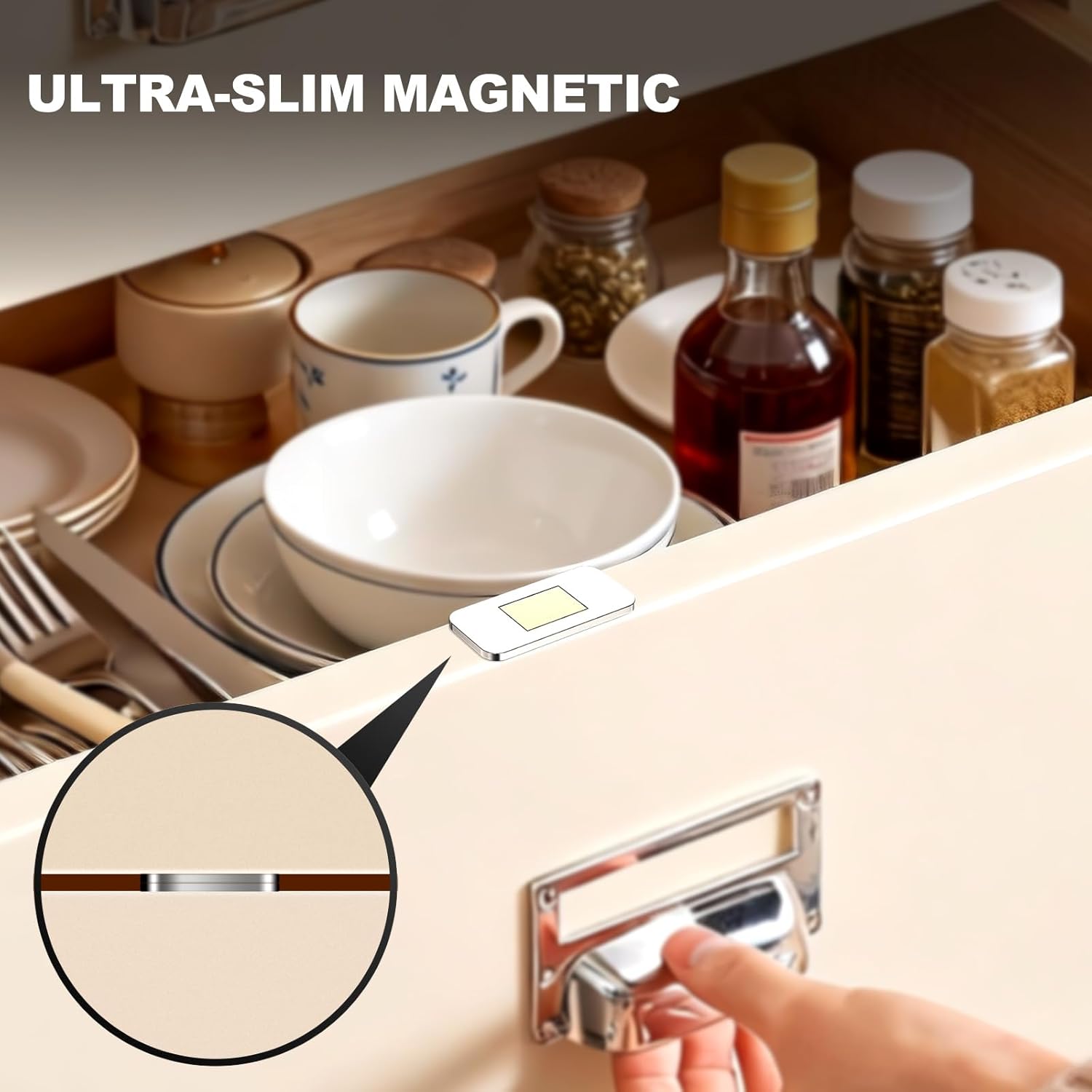 6-Pack No-Drill Invisible Magnetic Cabinet Catches, Stainless Steel with Strong Adhesive - for Kitchen, Bathroom & Closet Drawers - Image 5