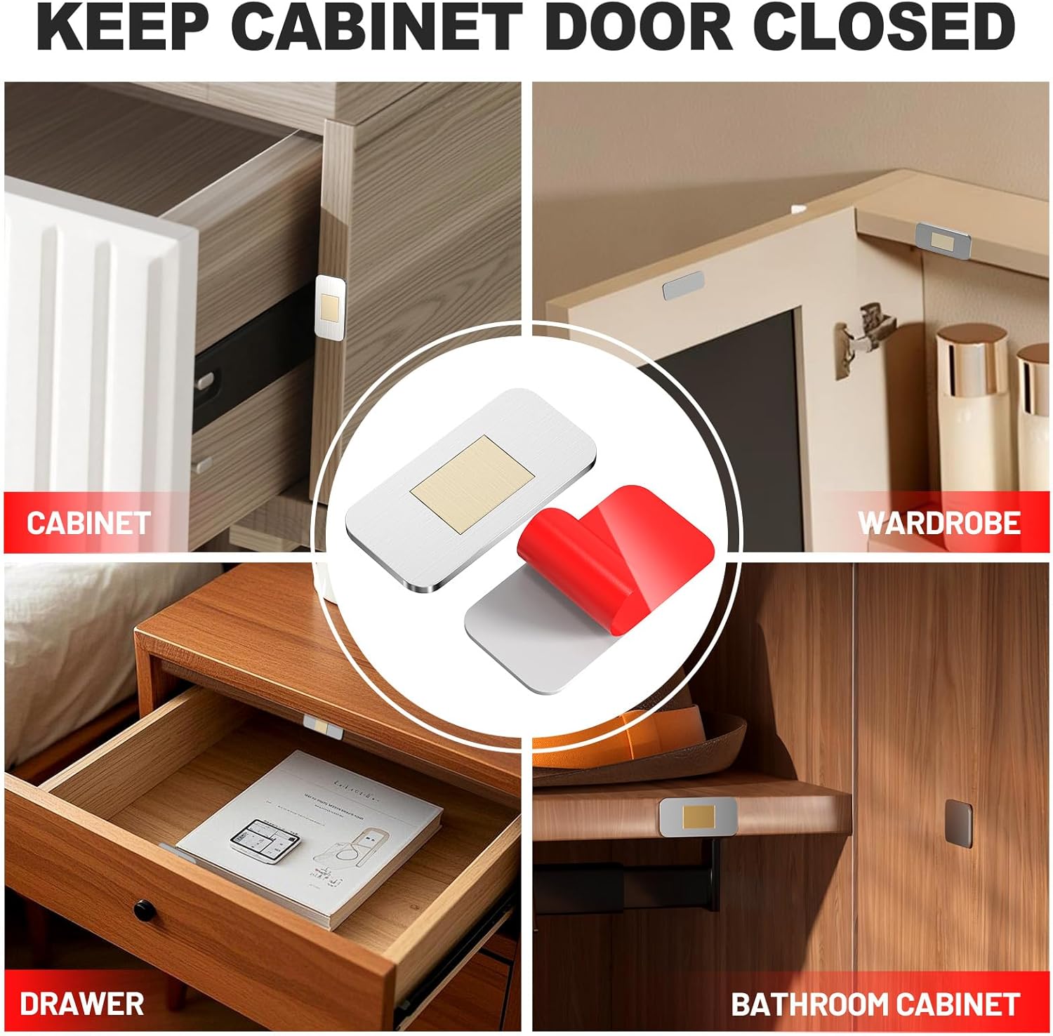 6-Pack No-Drill Invisible Magnetic Cabinet Catches, Stainless Steel with Strong Adhesive - for Kitchen, Bathroom & Closet Drawers - Image 6