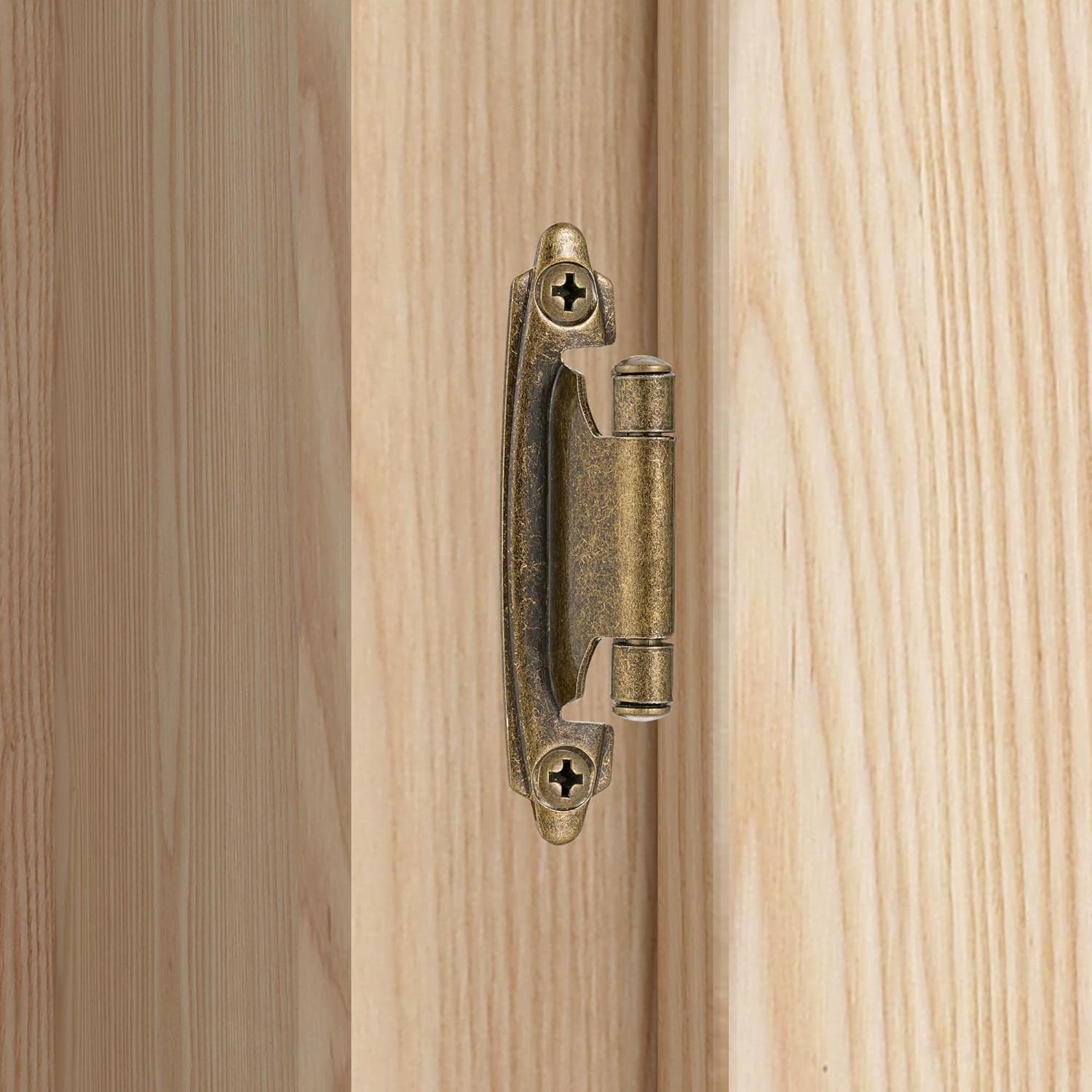 10 Pack (5 Pair) Antique Brass Self Closing Cabinet Hinges for Kitchen Cabinet Door, 1/2