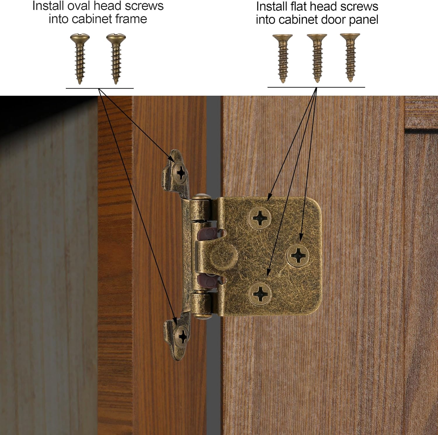 10 Pack (5 Pair) Antique Brass Self Closing Cabinet Hinges for Kitchen Cabinet Door, 1/2