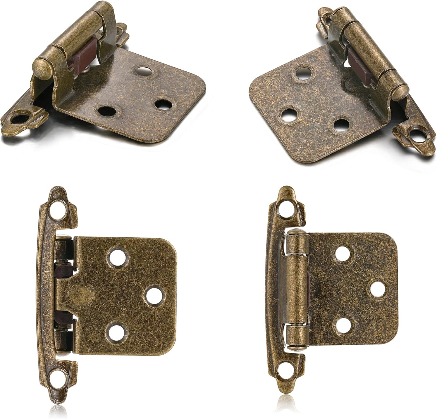 10 Pack (5 Pair) Antique Brass Self Closing Cabinet Hinges for Kitchen Cabinet Door, 1/2