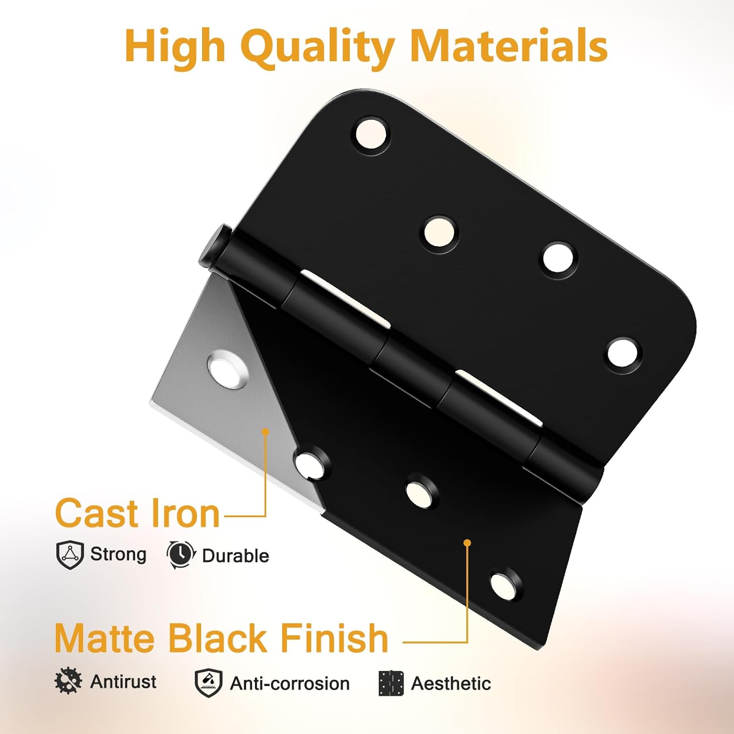 3 Pack Black Door Hinges 4 Inch, Exterior Door Hinges with Square & 5/8