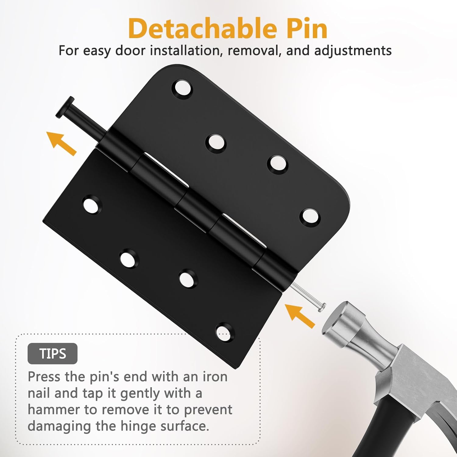 3 Pack Black Door Hinges 4 Inch, Exterior Door Hinges with Square & 5/8