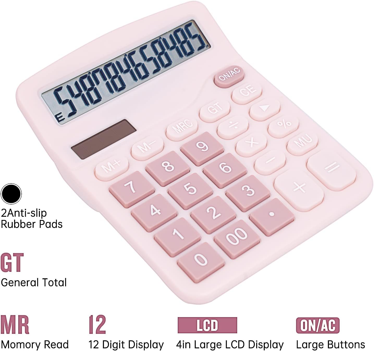 Cute Pink Desktop Calculator with Big Buttons, Dual Power Source, Solar and Battery, Large Display Screen - Perfect for Office, Teachers, and Students (Pink) - Image 4