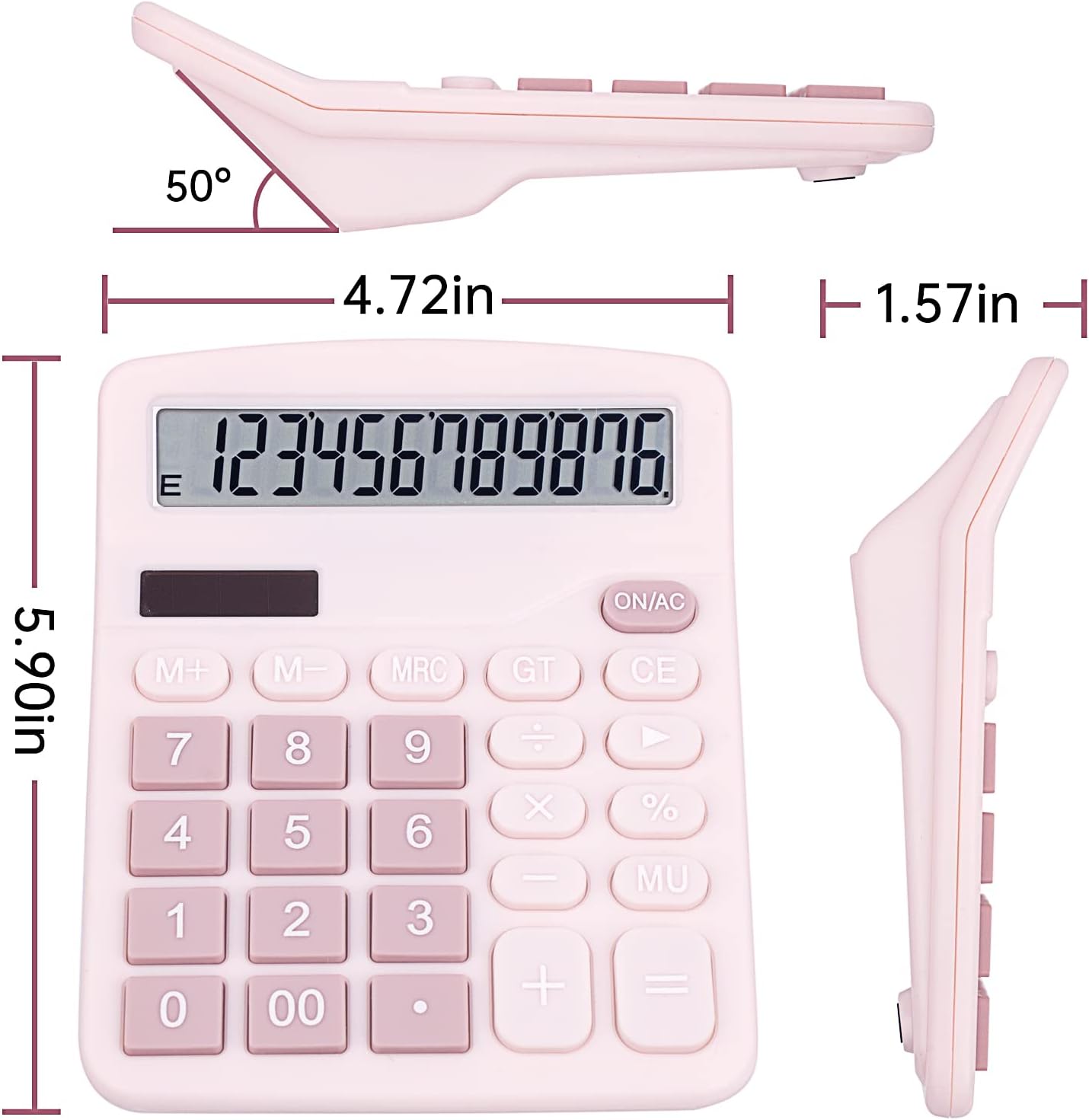 Cute Pink Desktop Calculator with Big Buttons, Dual Power Source, Solar and Battery, Large Display Screen - Perfect for Office, Teachers, and Students (Pink) - Image 7