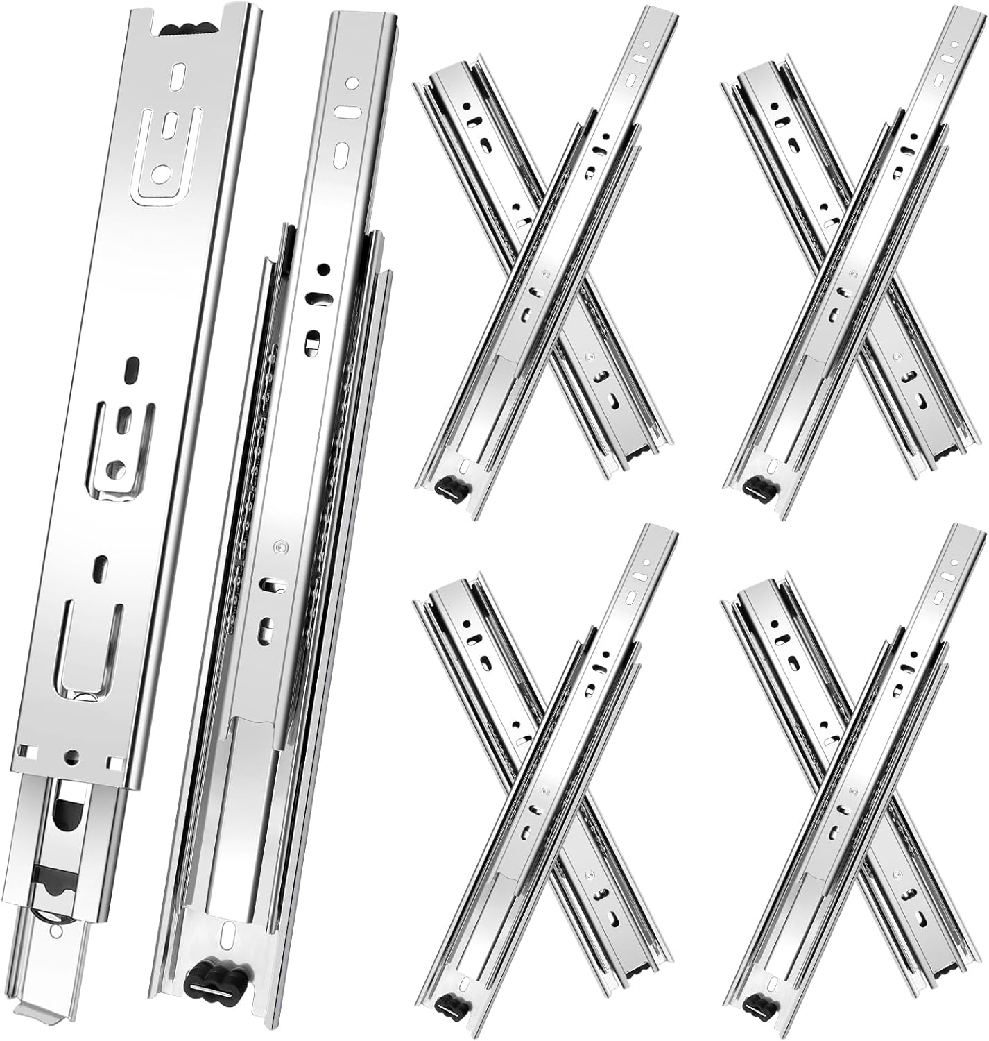 14 inch Drawer Slides 4 Pairs (8pcs) 3 fold Full Extension Side Mount Cabinet Drawer Glides 14