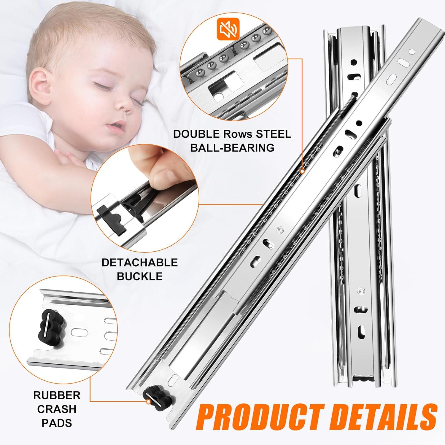 14 inch Drawer Slides 4 Pairs (8pcs) 3 fold Full Extension Side Mount Cabinet Drawer Glides 14