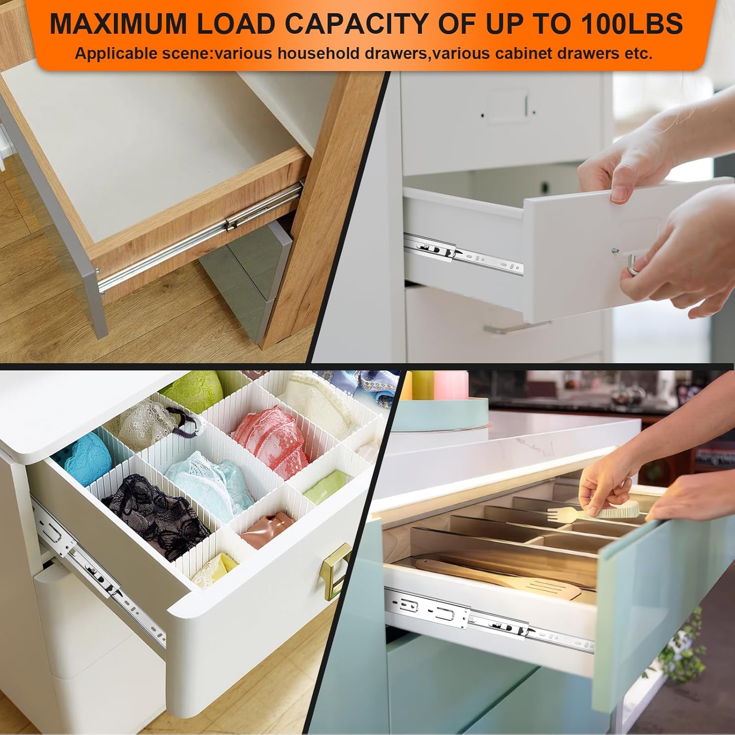 14 inch Drawer Slides 4 Pairs (8pcs) 3 fold Full Extension Side Mount Cabinet Drawer Glides 14