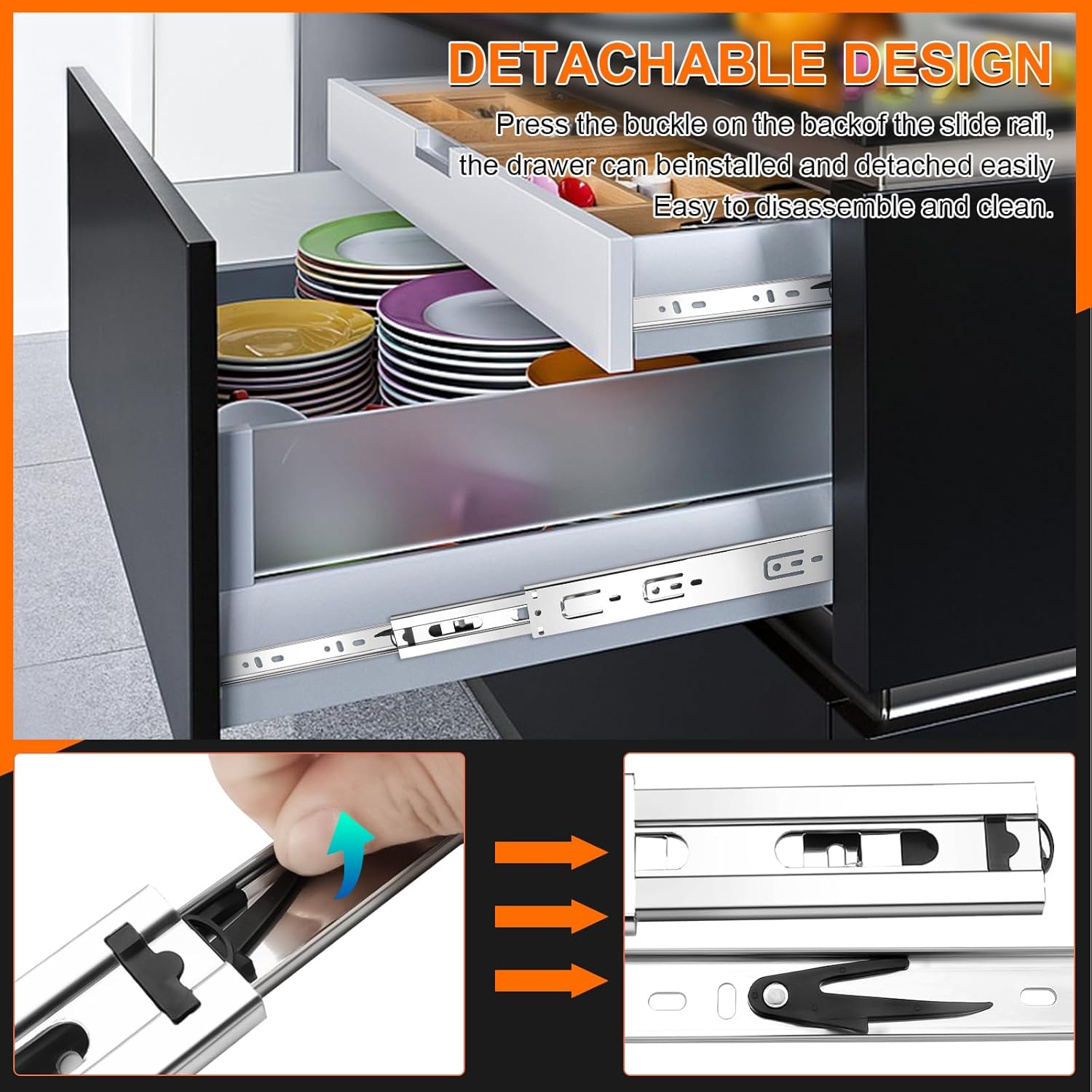 14 inch Drawer Slides 4 Pairs (8pcs) 3 fold Full Extension Side Mount Cabinet Drawer Glides 14