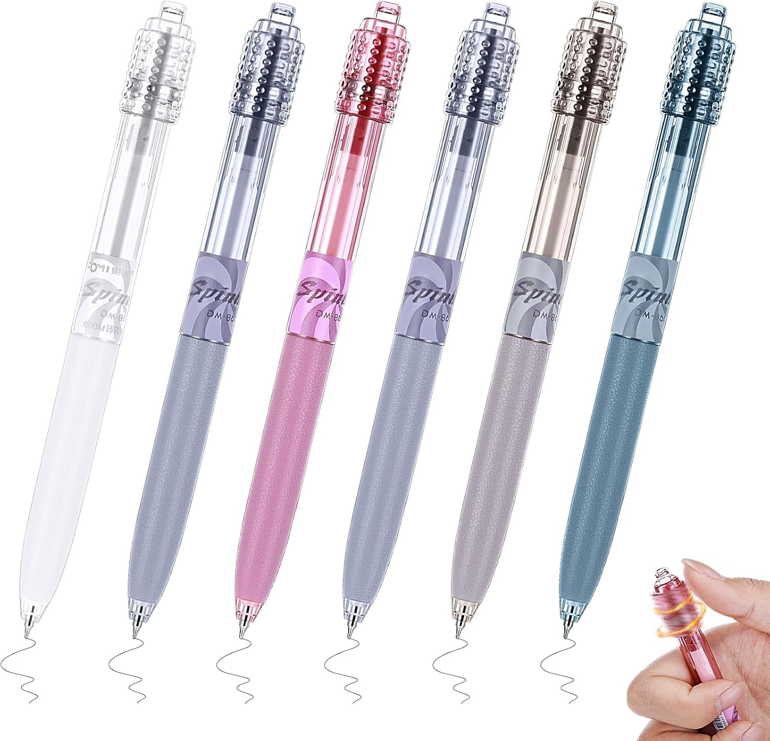 6 Pcs Fidget Spinner Pens for Adults Black Ink Gel Pens with Fidget Ball Stress Relief Pen Spinning Pen for Office Supplies Journaling (Cylinder,Bright) - Image 1