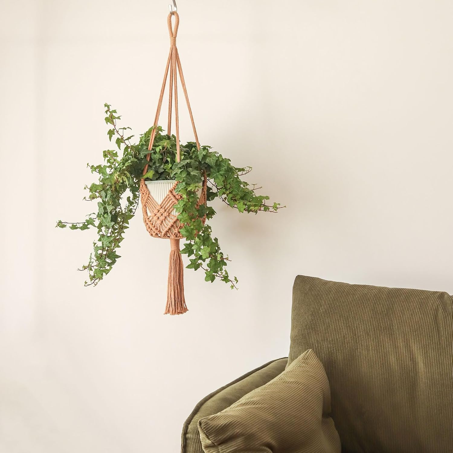 Hanging Planter with Patterns,2Packs Macrame Plant Hangers Indoor Macrame for up to 8 inch Pot Crochet Boho Plant Hanger Holder for Indoor Outdoor with 2S Shaped Stainless Steel Hooks (Caramel) - Image 8