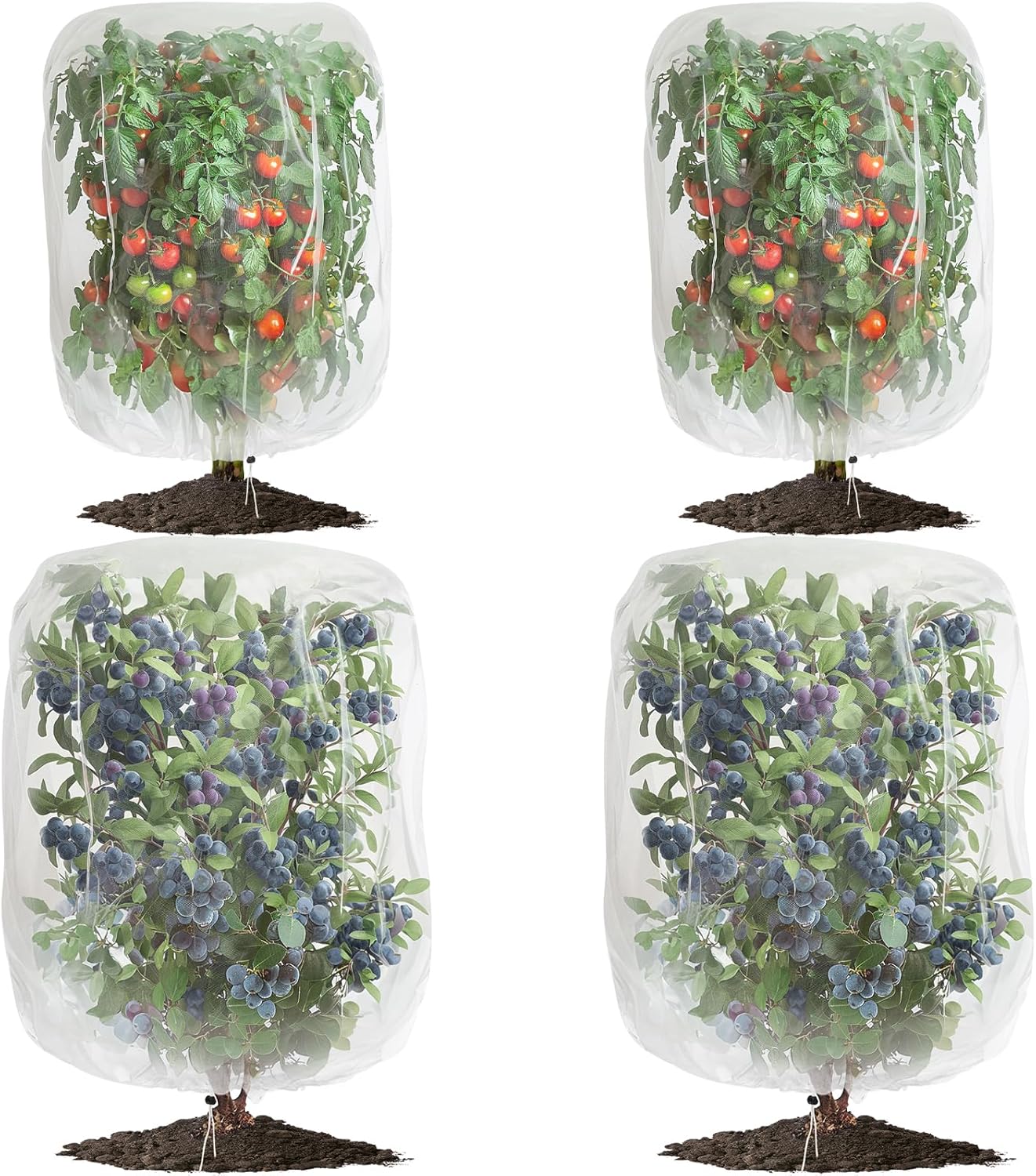 4 Pack Garden Mesh Netting for Plants 2.6x3.3ft - 3.3x4.9ft Insect Bird Netting Pest Barrier Bag with Drawstring 2 Size Fruits Tree Blueberry Bush Netting Cover Bag Protection for Vegetables Tomato - Image 1