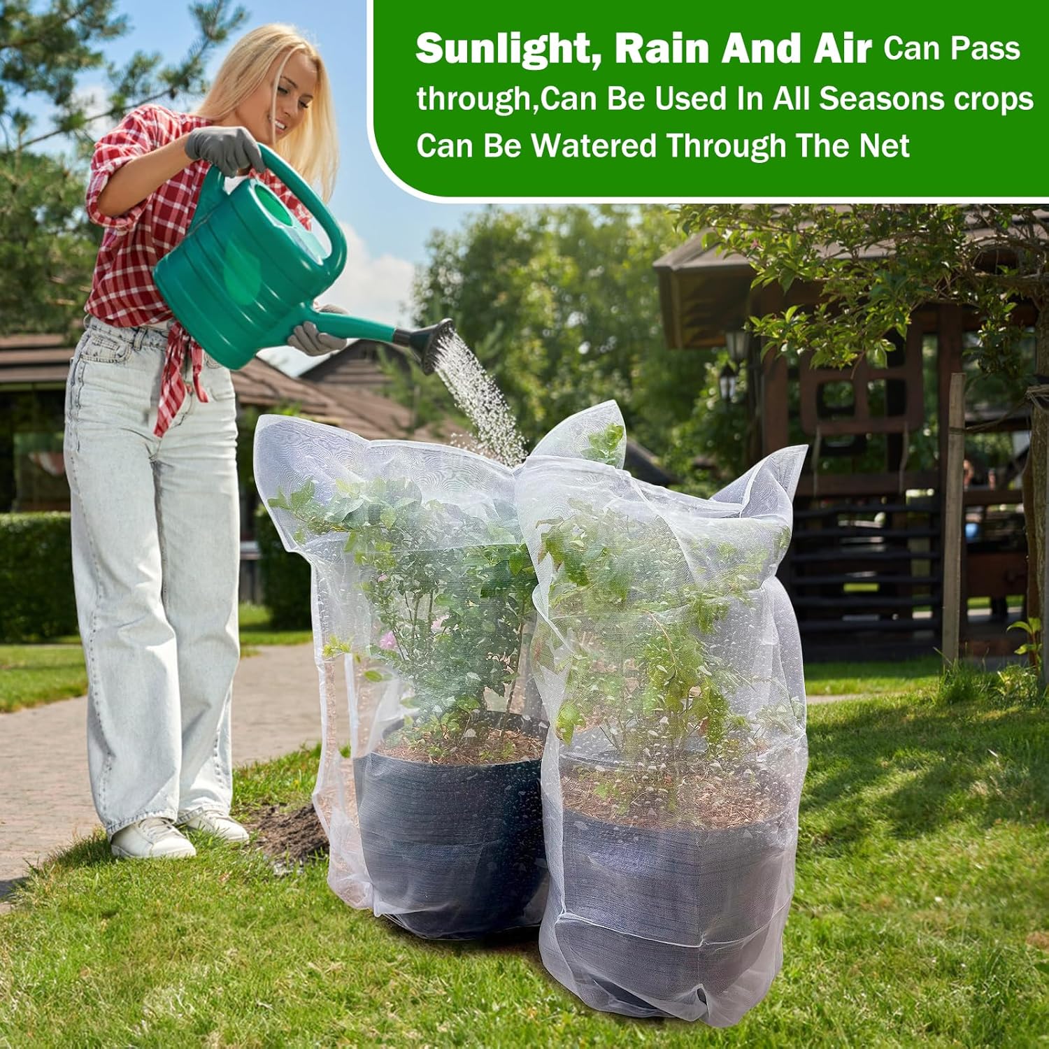 4 Pack Garden Mesh Netting for Plants 2.6x3.3ft - 3.3x4.9ft Insect Bird Netting Pest Barrier Bag with Drawstring 2 Size Fruits Tree Blueberry Bush Netting Cover Bag Protection for Vegetables Tomato - Image 3