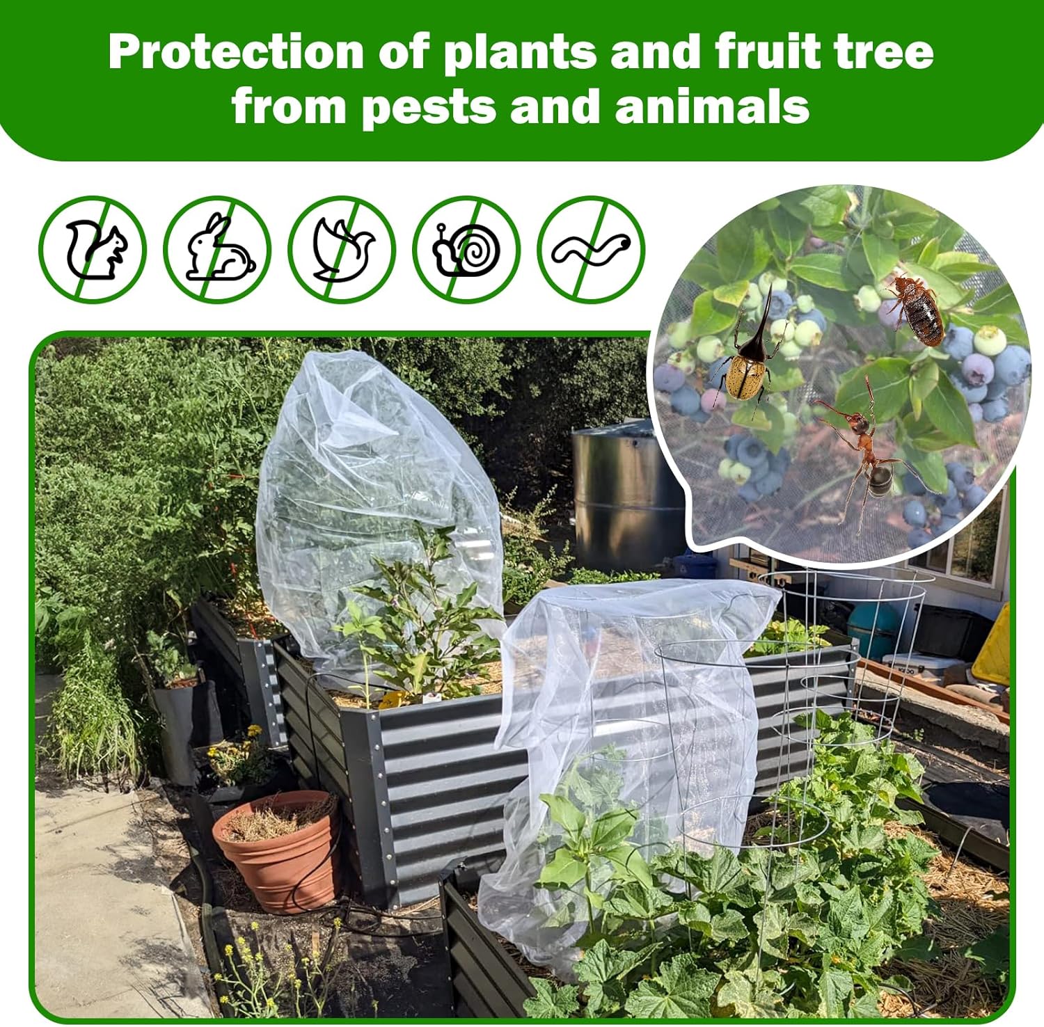 4 Pack Garden Mesh Netting for Plants 2.6x3.3ft - 3.3x4.9ft Insect Bird Netting Pest Barrier Bag with Drawstring 2 Size Fruits Tree Blueberry Bush Netting Cover Bag Protection for Vegetables Tomato - Image 5