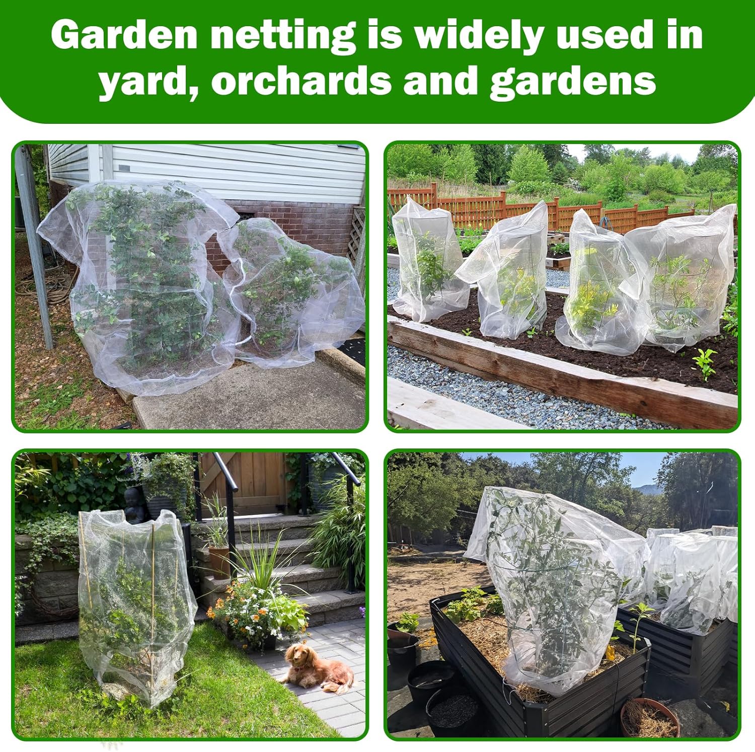 4 Pack Garden Mesh Netting for Plants 2.6x3.3ft - 3.3x4.9ft Insect Bird Netting Pest Barrier Bag with Drawstring 2 Size Fruits Tree Blueberry Bush Netting Cover Bag Protection for Vegetables Tomato - Image 6