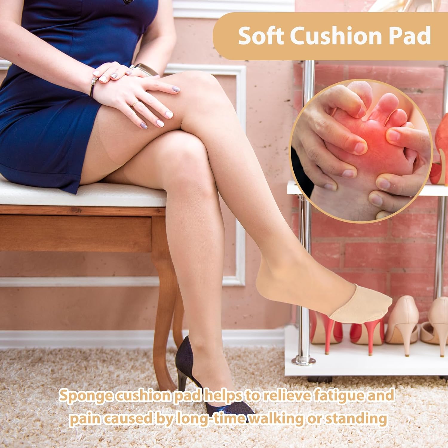 Ball of Foot Cushion Socks, Women's Toe Cover with Padding, Toe Topper Socks - Image 5