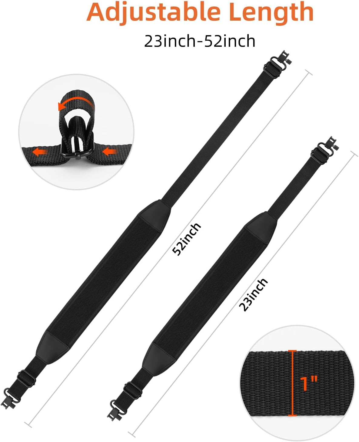 Two Point Sling with Swivels, Comfortable Neoprene Padded, Length Adjustable Shoulder Strap for Outdoors - Image 2