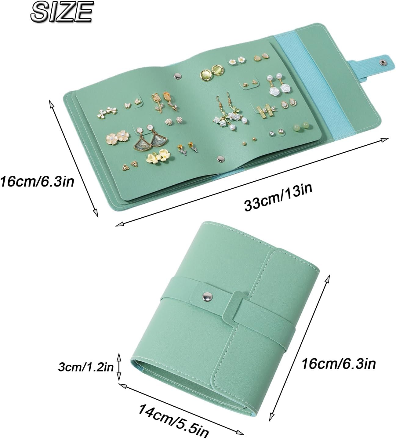 Earring Holder Organizer with Foldable Book Design Jewelry Book Organizer, Portable Pu Leather Travel Earring Case(Green) - Image 2