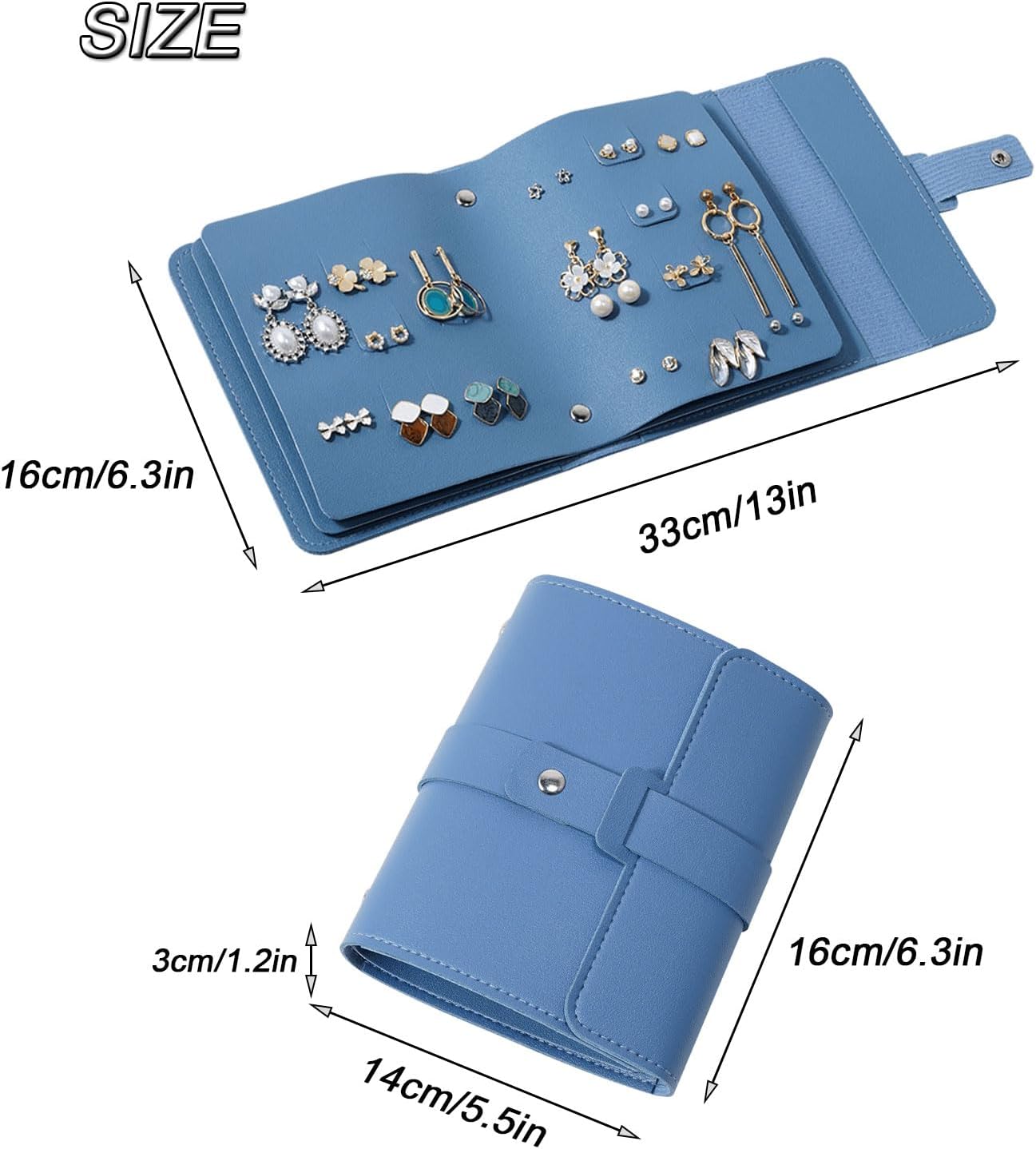 Earring Holder Organizer with Foldable Book Design Jewelry Book Organizer, Portable Pu Leather Travel Earring Case(Blue) - Image 2